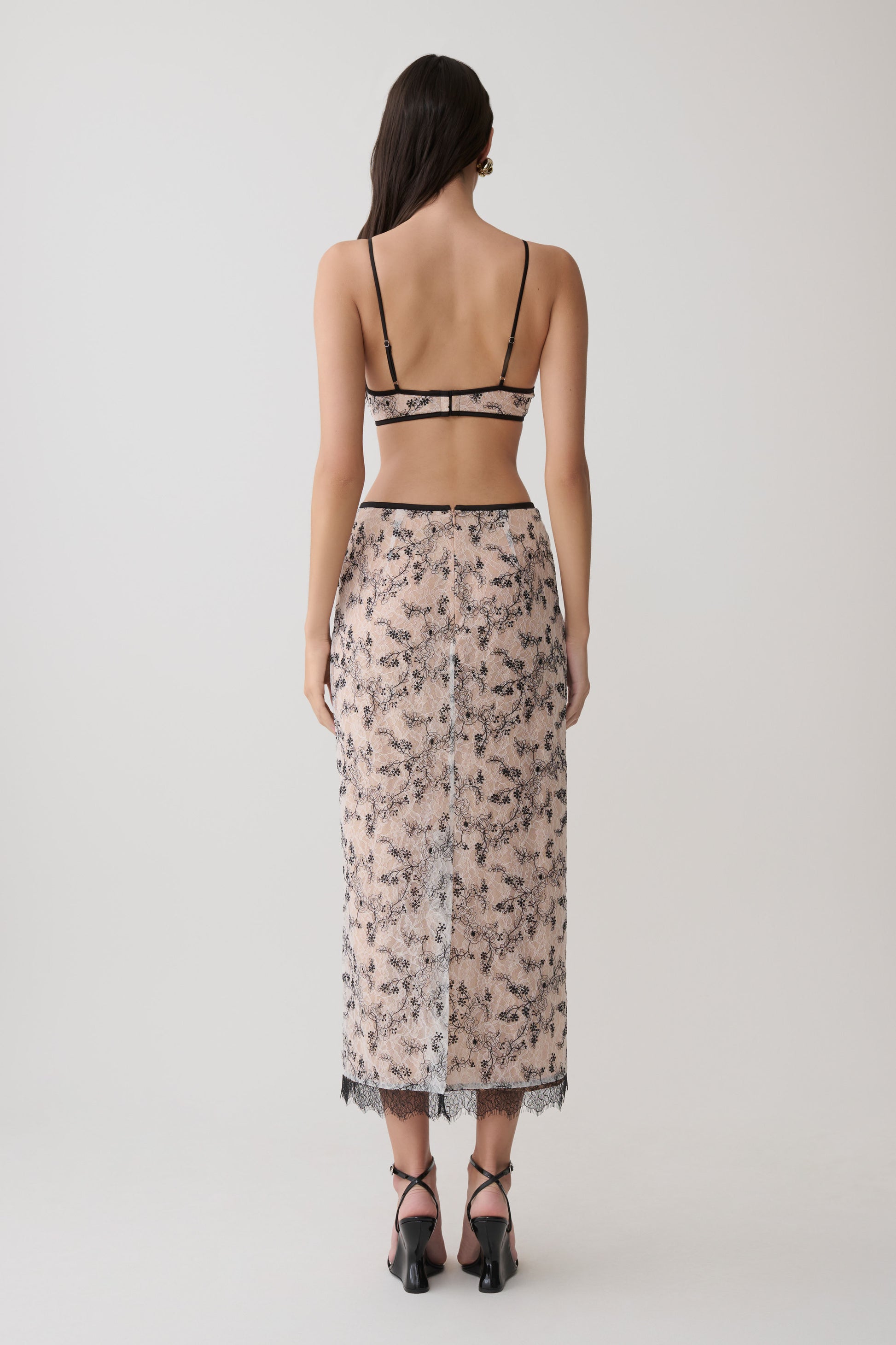 Kimberly Lace Pencil Midi Skirt - Nude Lace #2