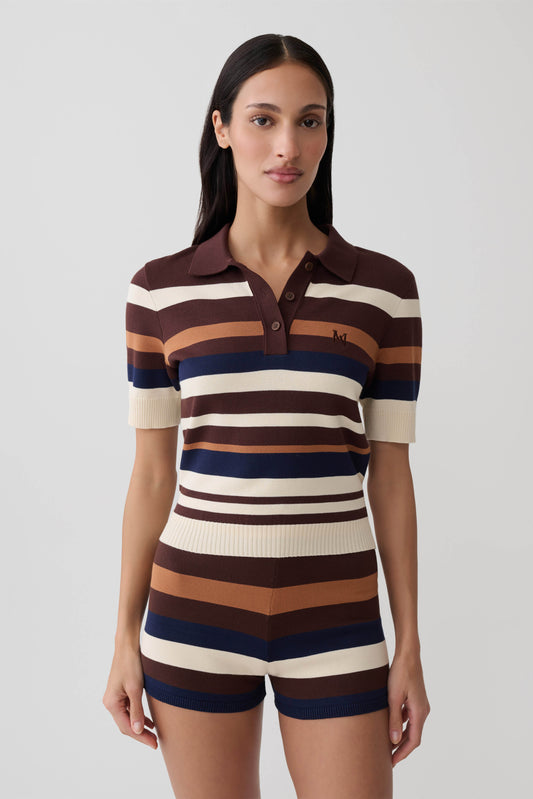 Philly Stripe Knit Button Up Top - Navy/Neutral