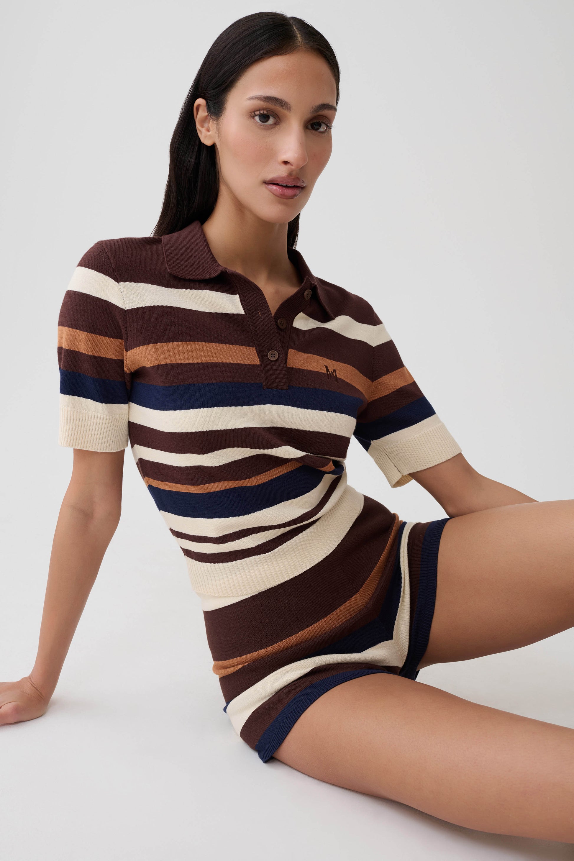 Philly Stripe Knit Button Up Top - Navy/Neutral #4