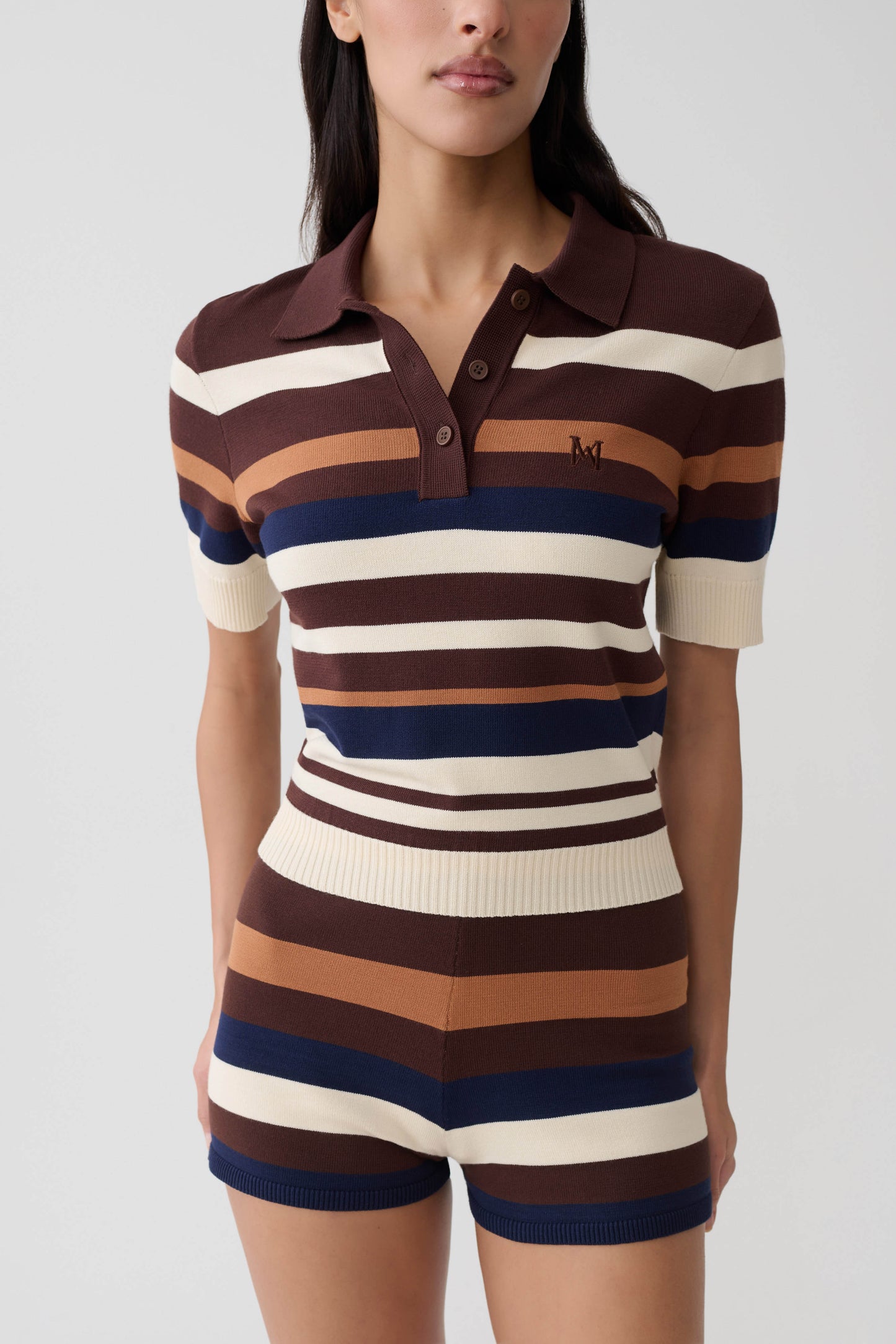 Philly Stripe Knit Button Up Top - Navy/Neutral