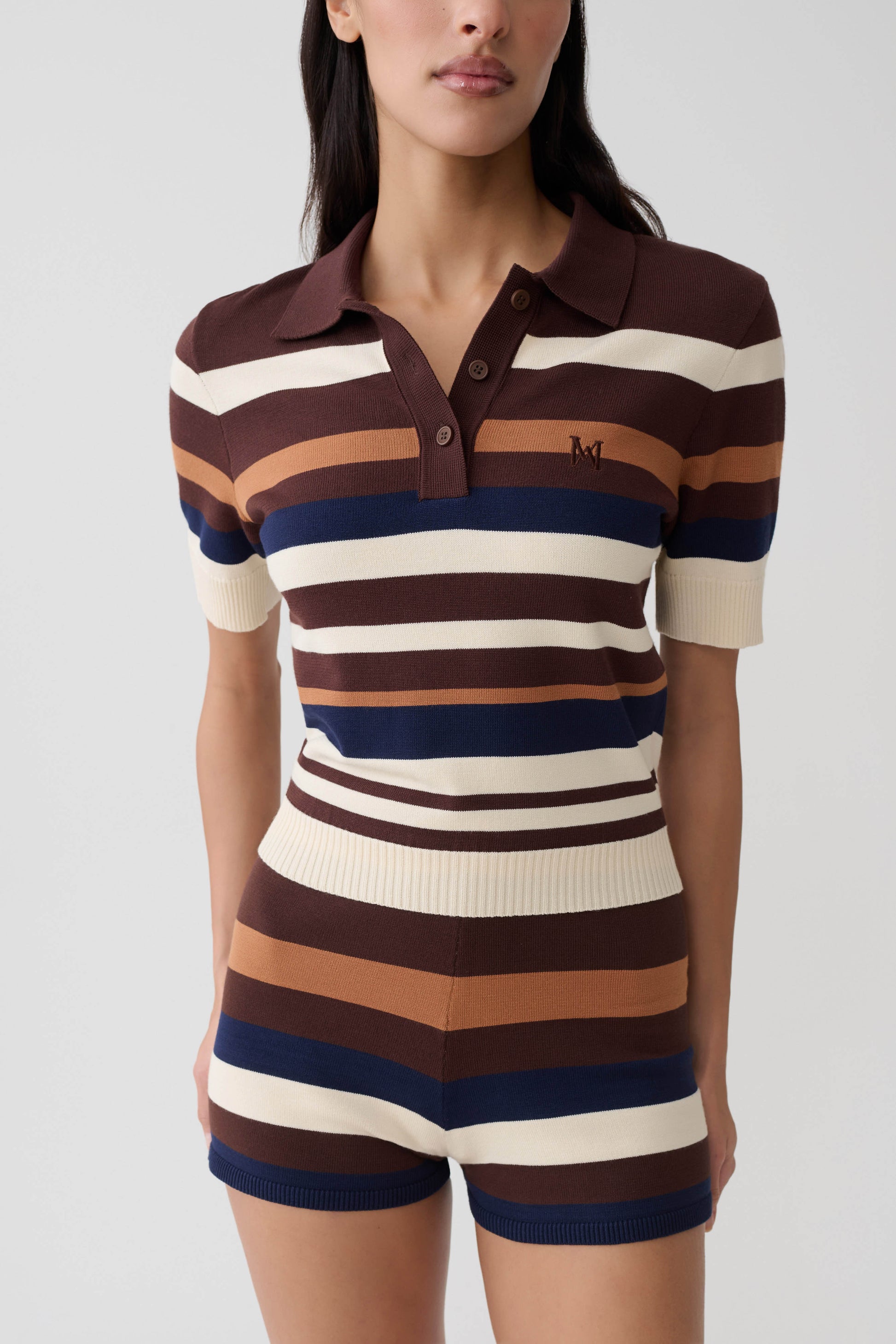 Philly Stripe Knit Button Up Top - Navy/Neutral #3