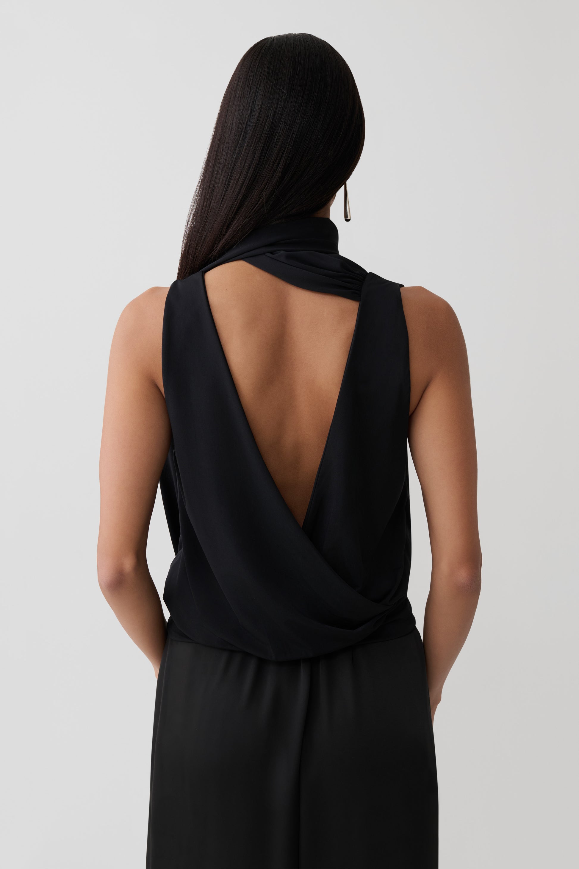 Raisa Overlap Top With Neck Scarf - Black #2