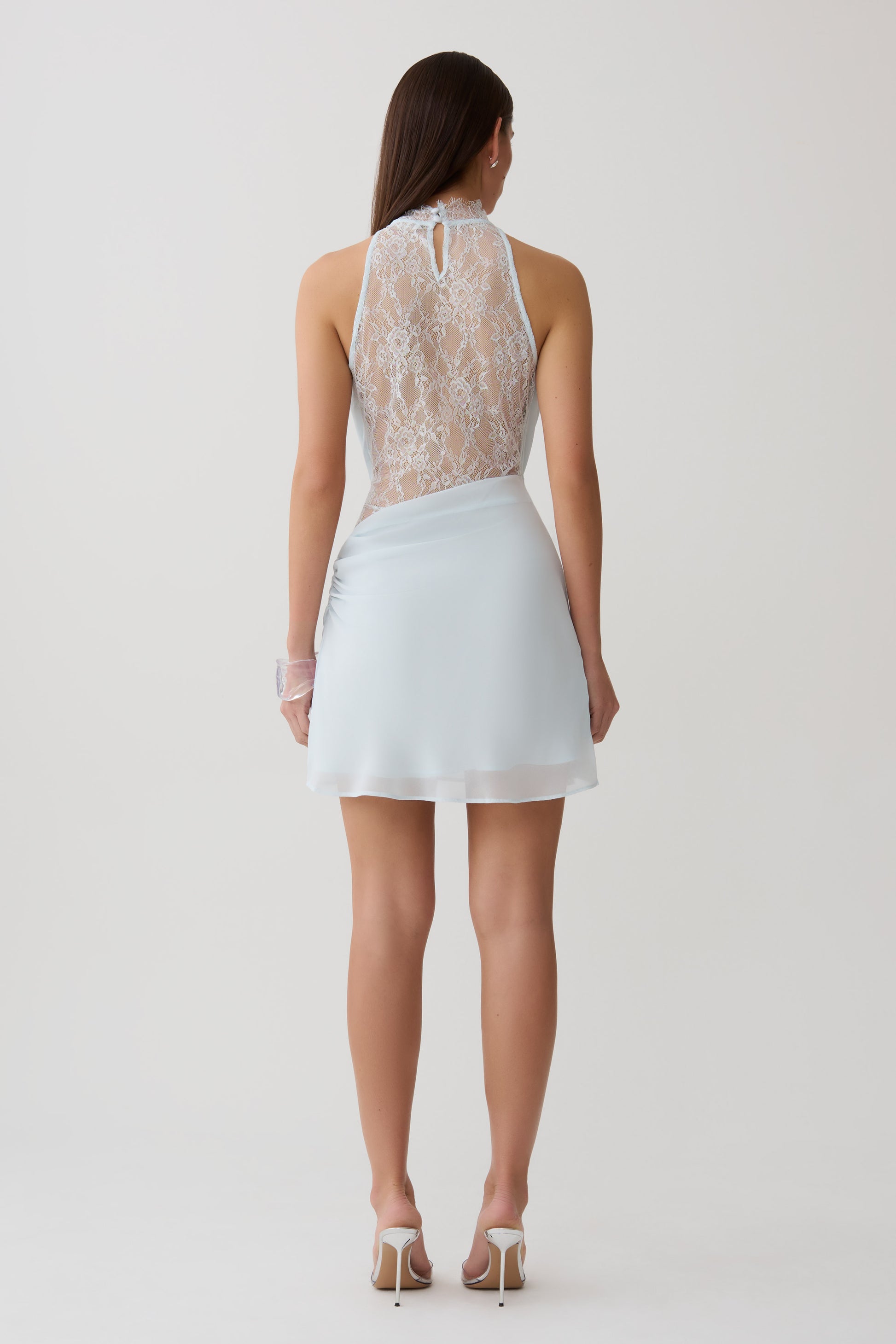 Arra Chiffon And Lace Halter Mini Dress - Ice Blue #2