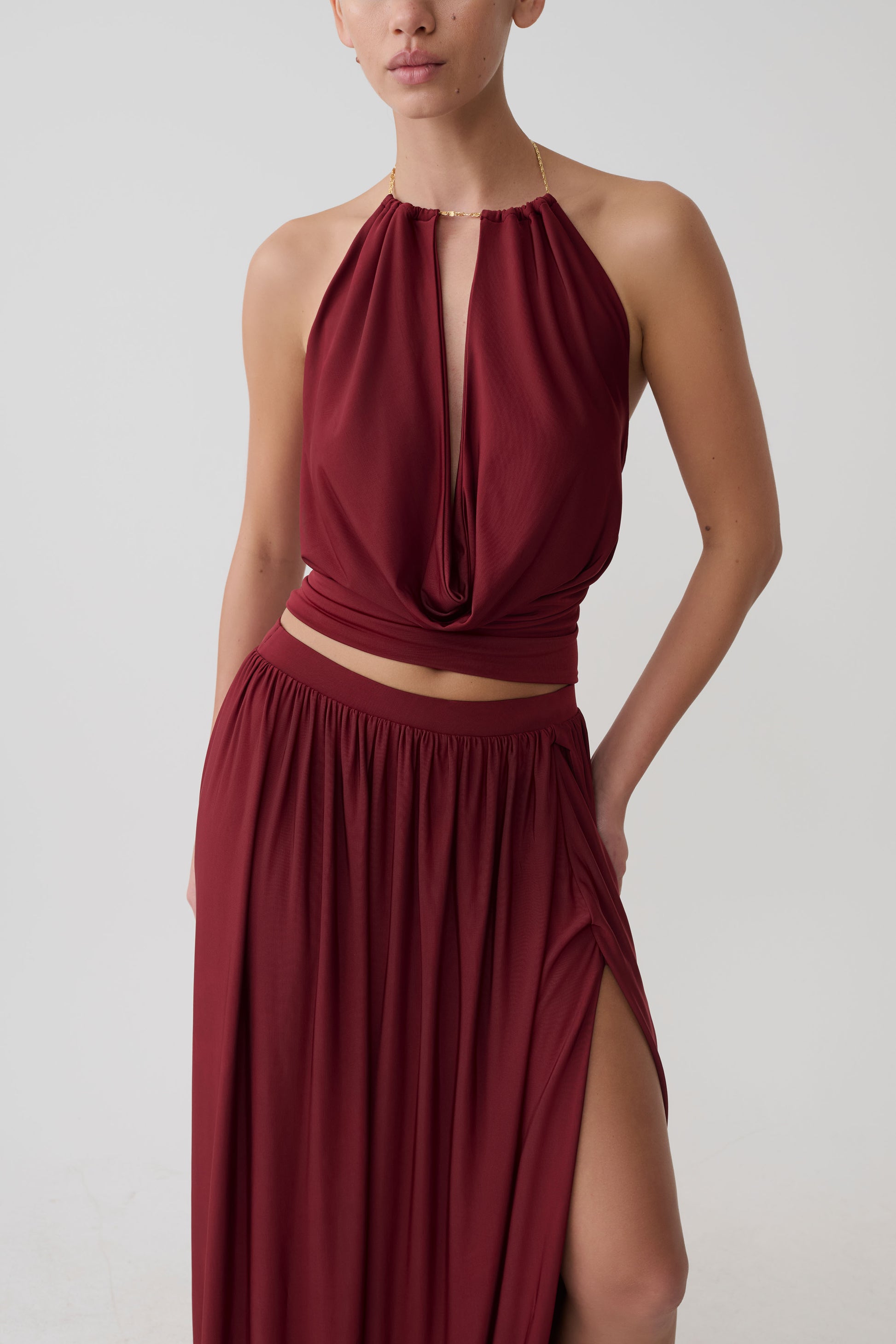 Banks Halter Neck Top With Hardware - Wine #3