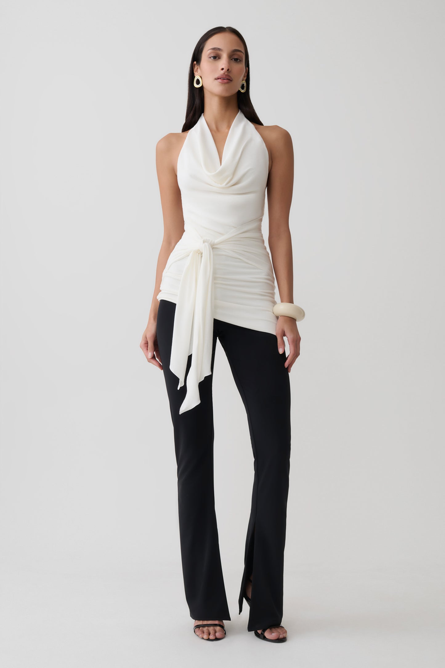 Dolorres Front Tie Halter Top - White