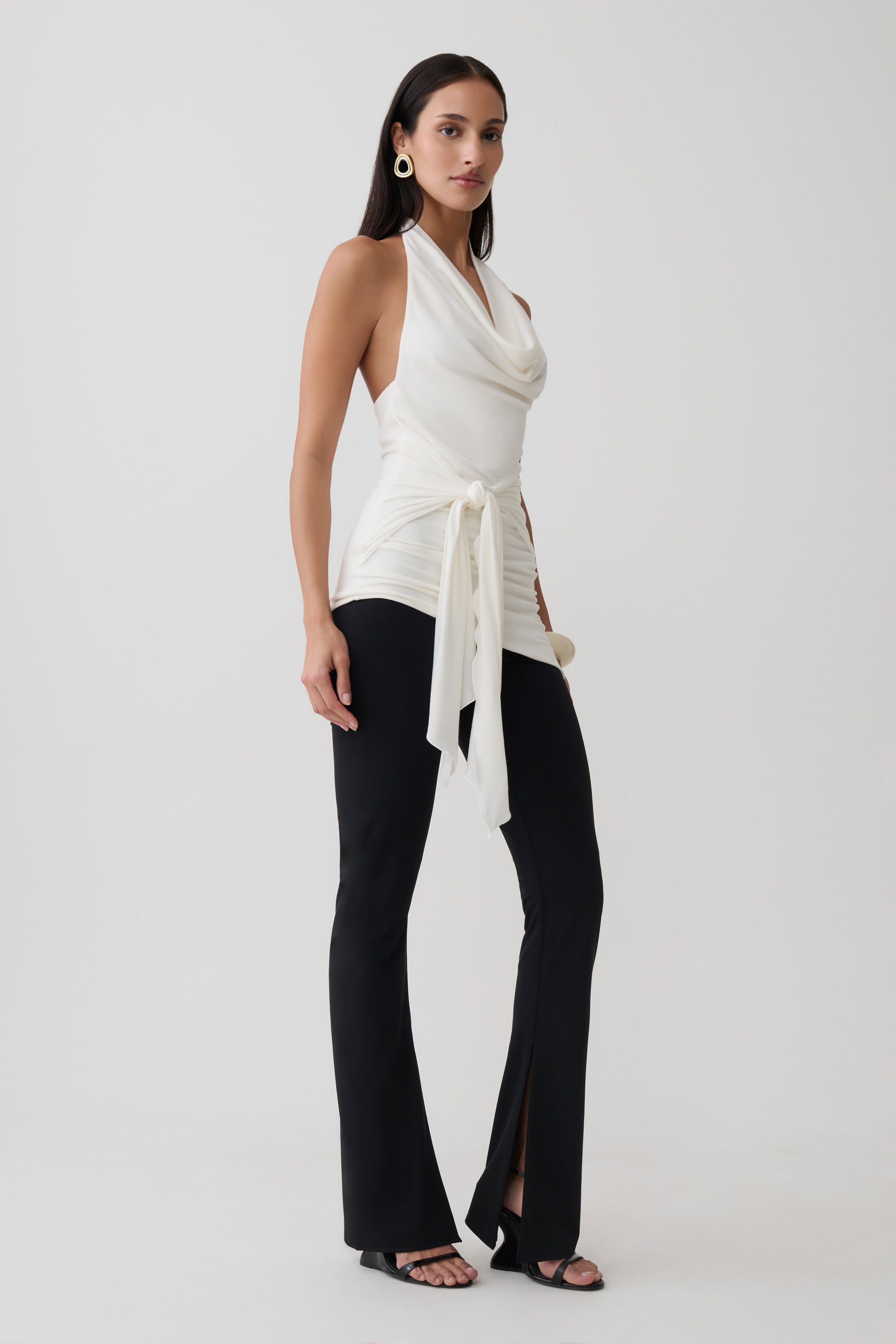 Dolorres Front Tie Halter Top - White #4
