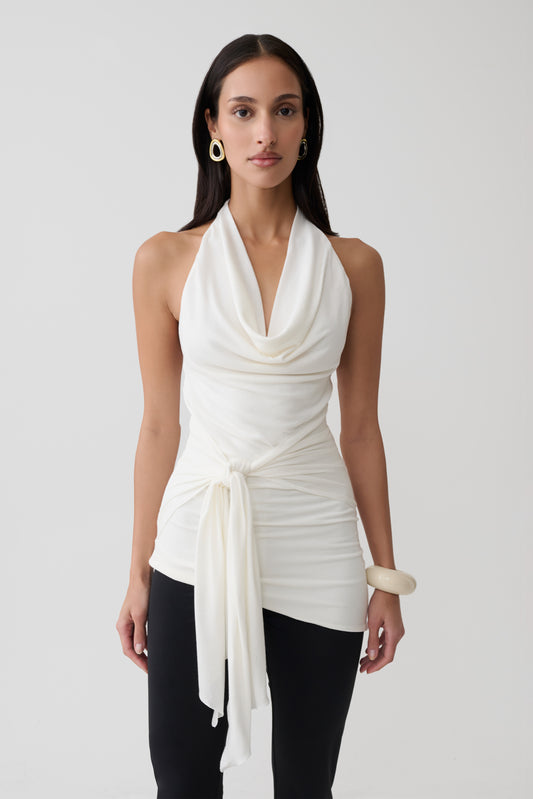 Dolorres Front Tie Halter Top - White