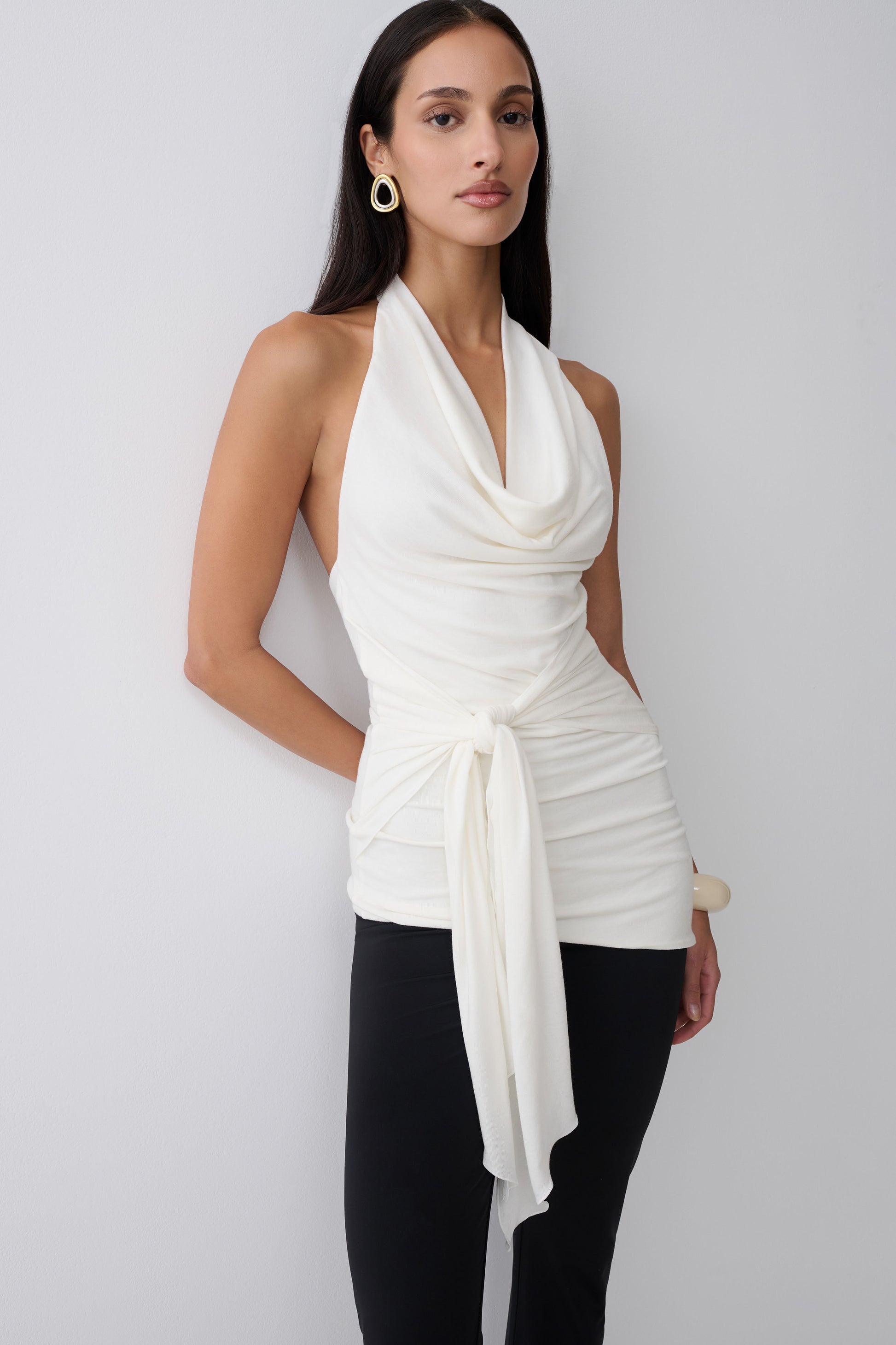 Dolorres Front Tie Halter Top - White #3