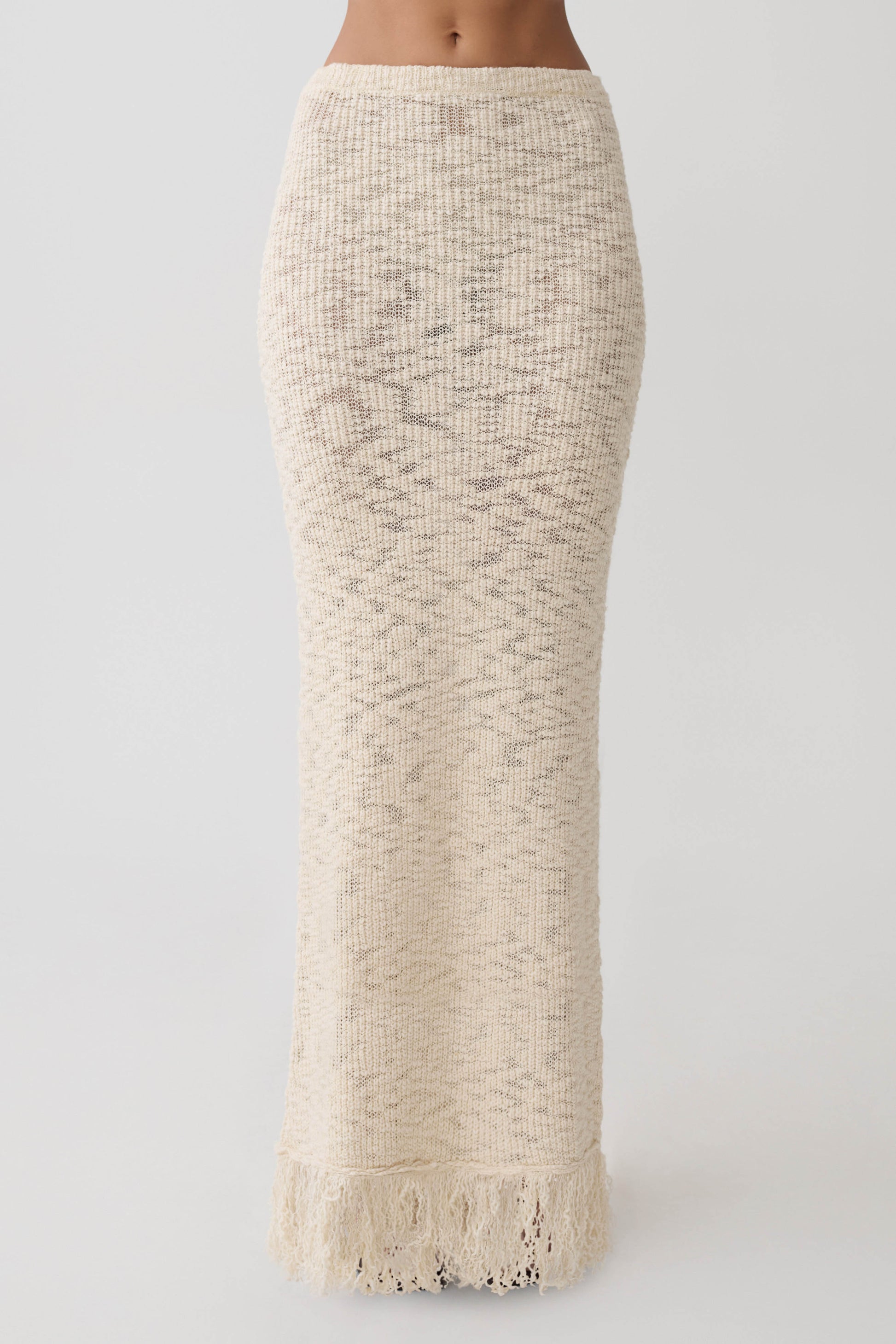 Giovanni Fringe Knit Midi Skirt - Cream #9