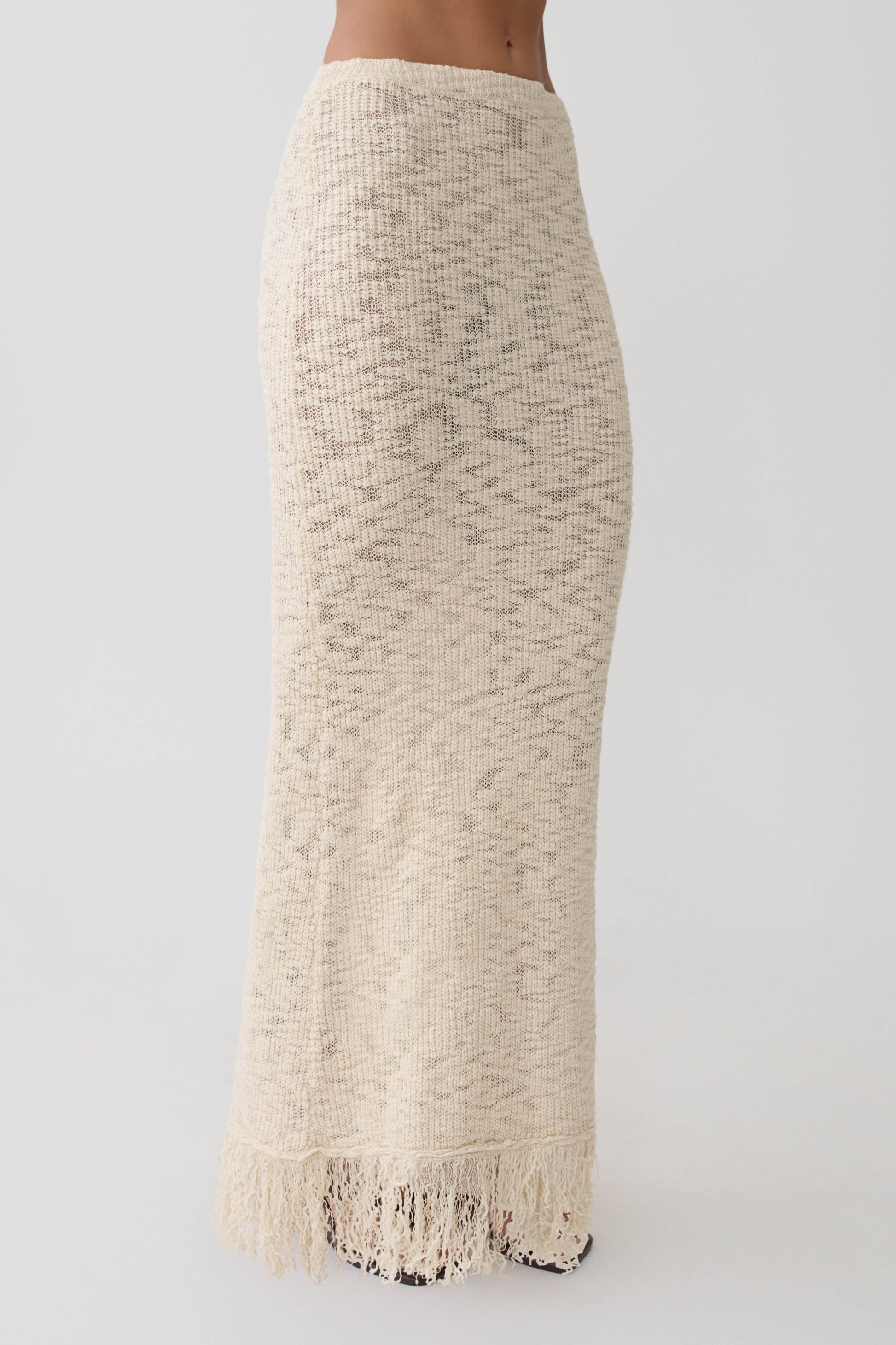 Giovanni Fringe Knit Midi Skirt - Cream #6