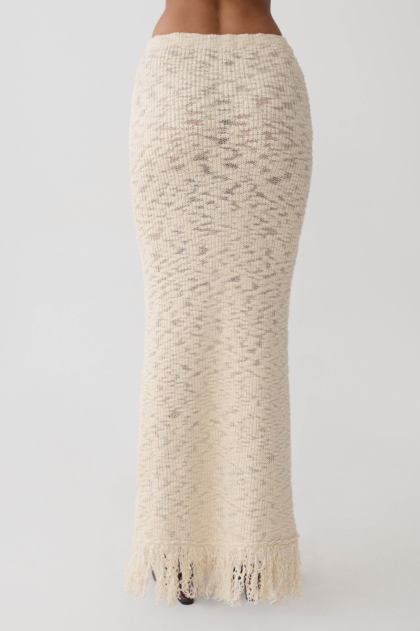 Giovanni Fringe Knit Midi Skirt - Cream
