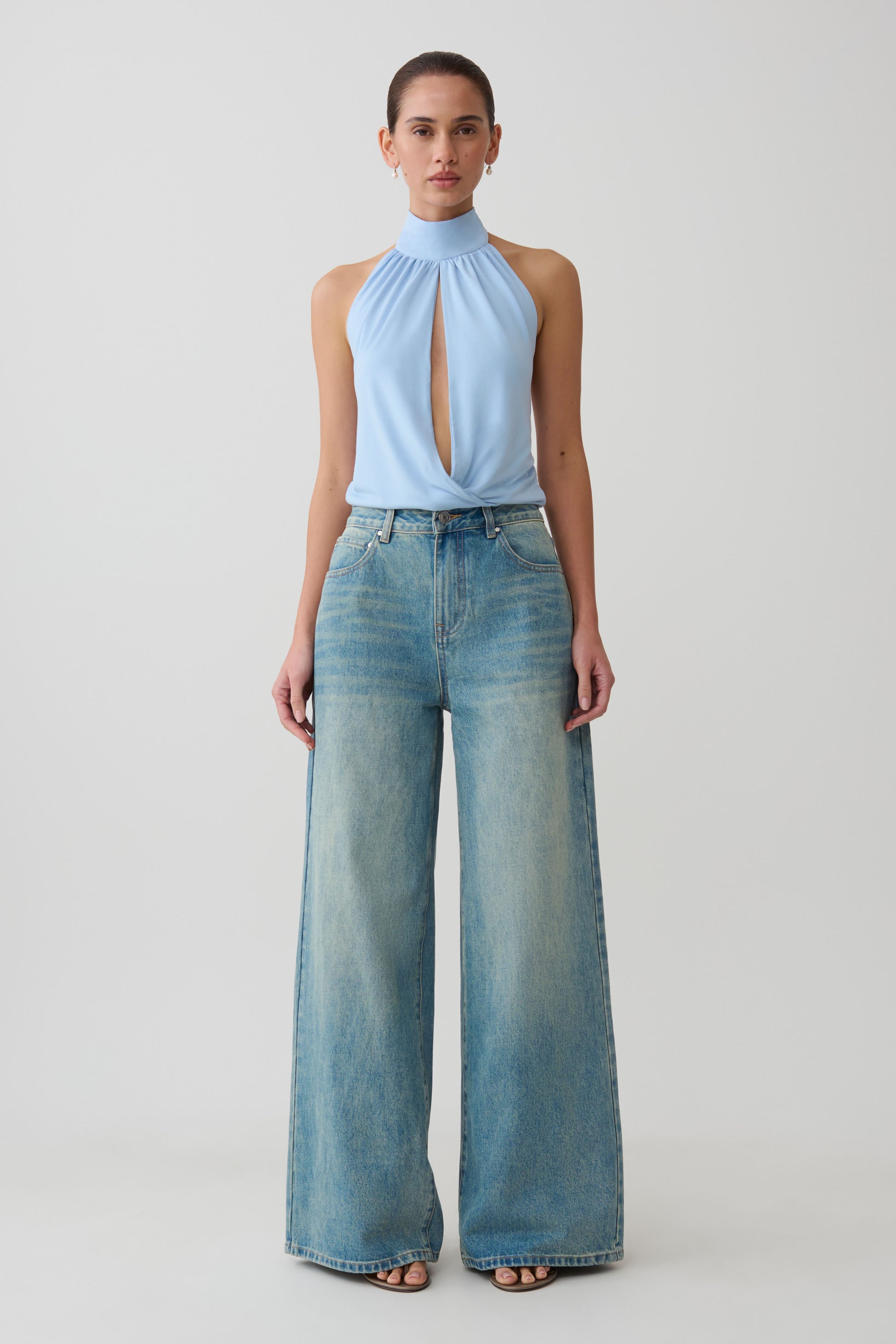 Maki Viscose Sleeveless Halter Top - Blue #3