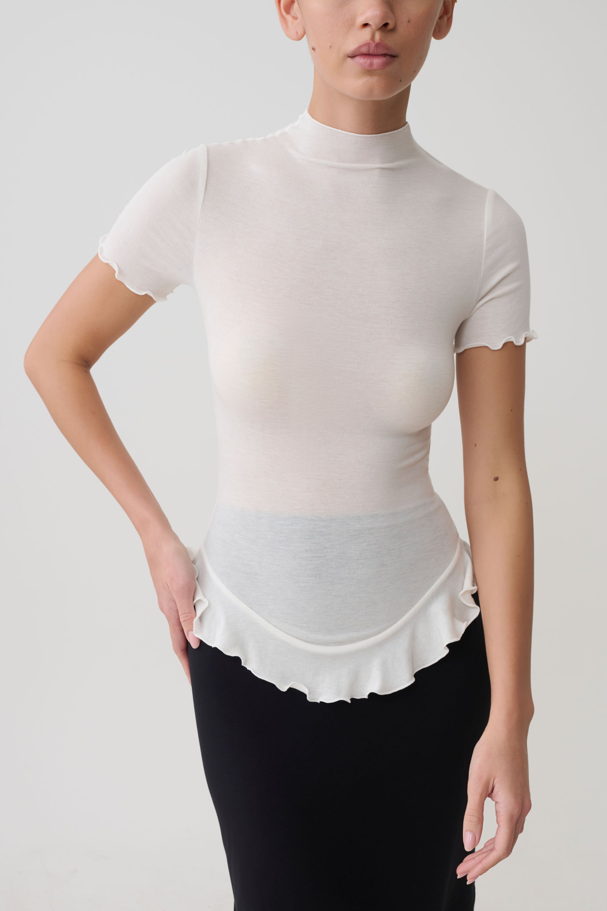 Nira Short Sleeve Ruffle Top - White #3