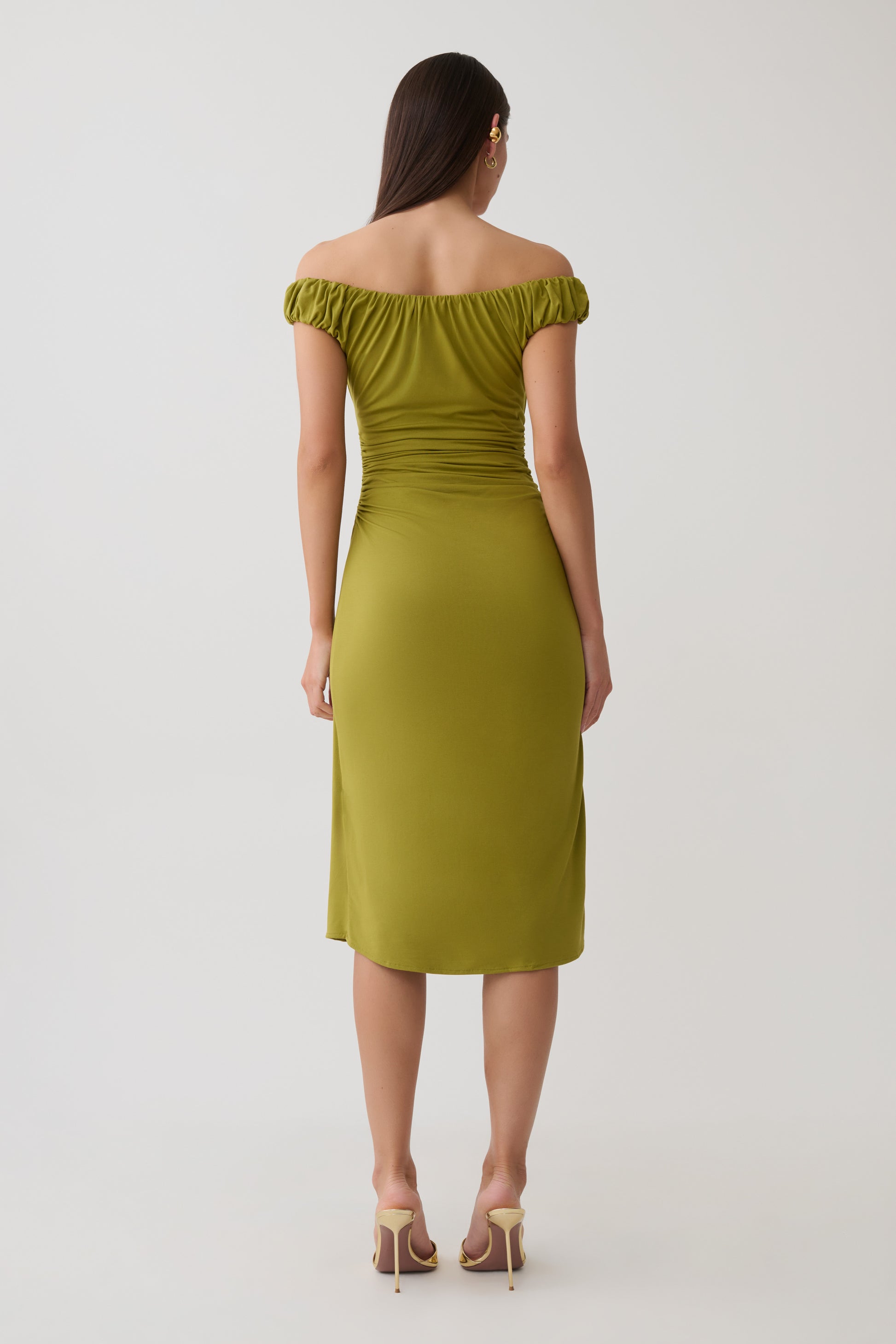 Alize Cupro Knee Length Dress - Martini Olive #2