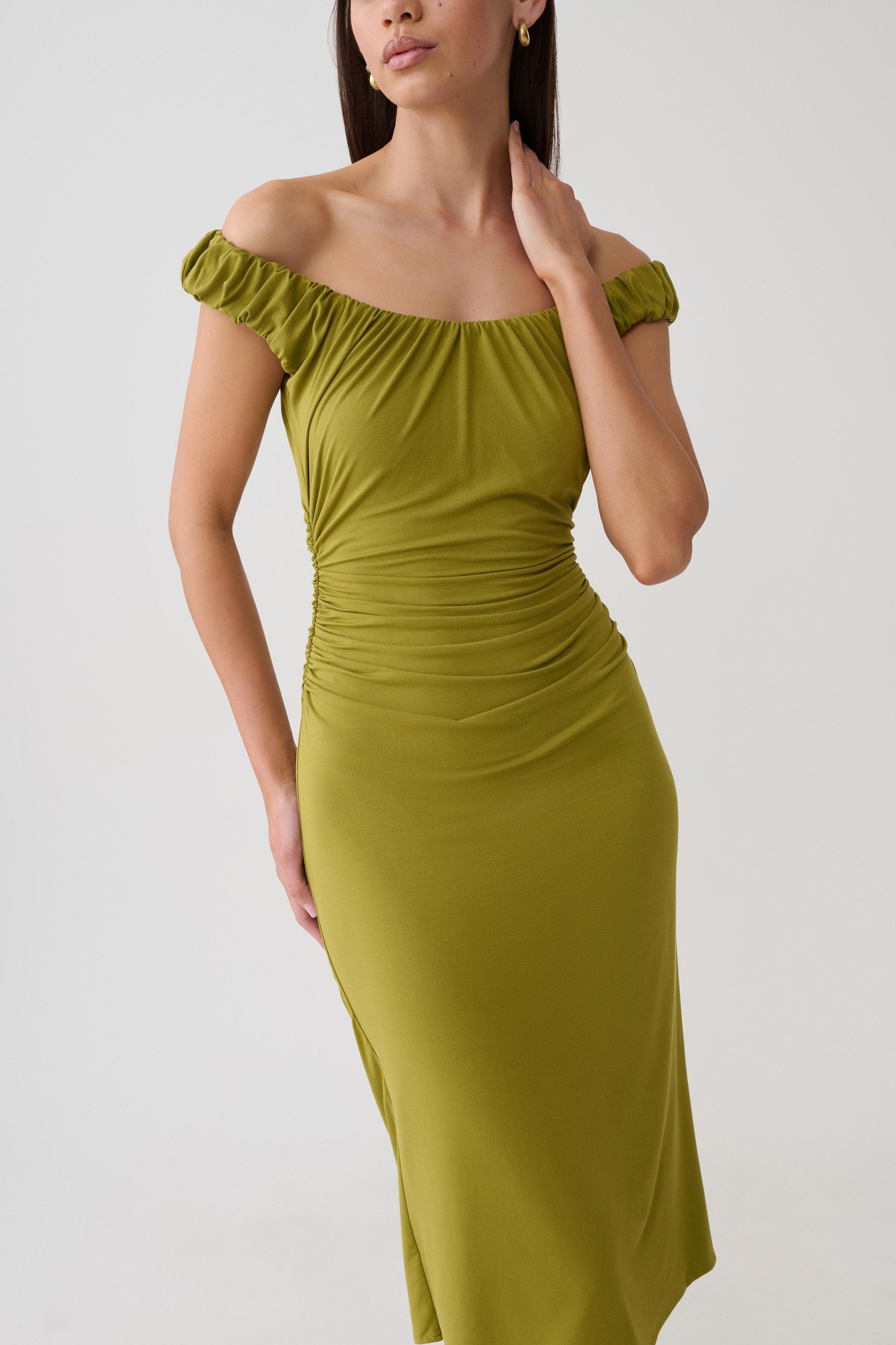 Alize Cupro Knee Length Dress - Martini Olive #5