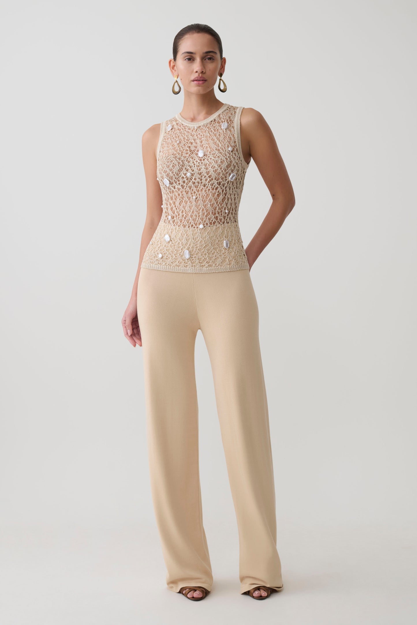 Eloise Pearl Beaded Top - Cream