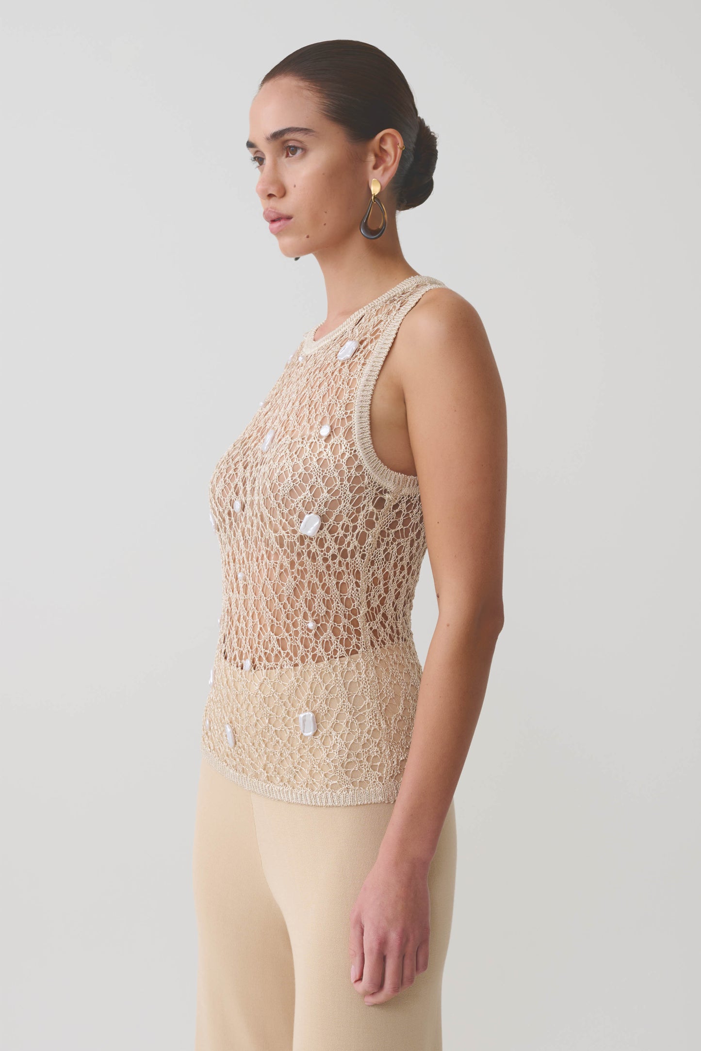 Eloise Pearl Beaded Top - Cream