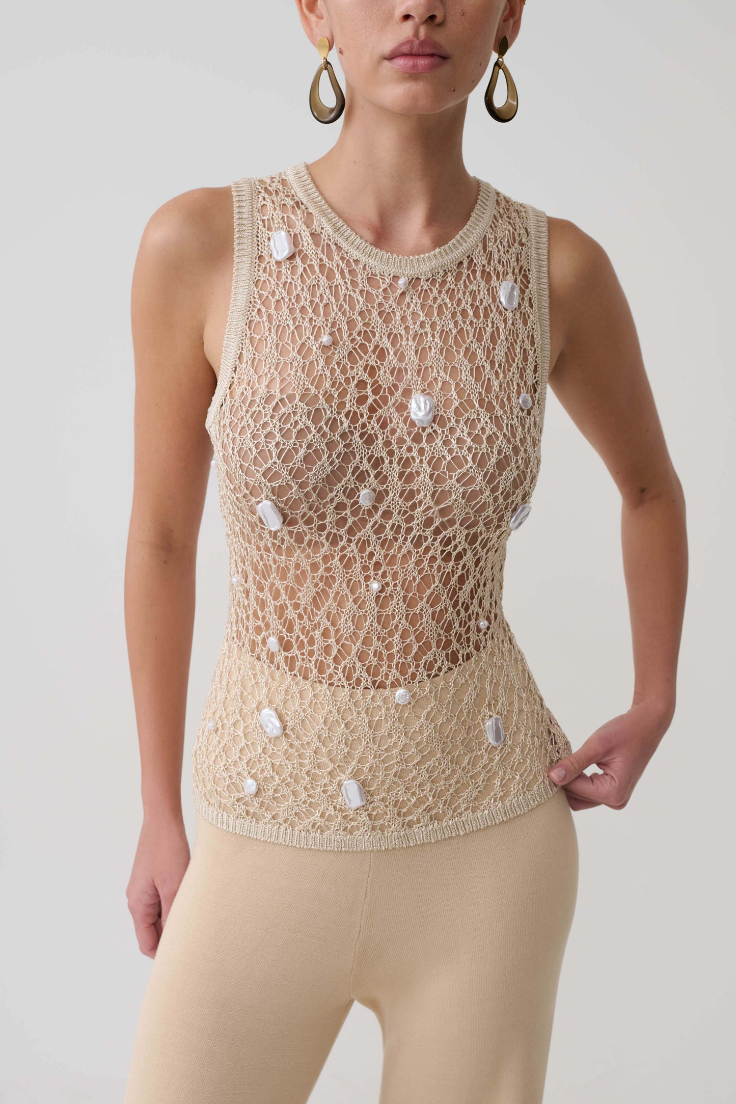 Eloise Pearl Beaded Top - Cream