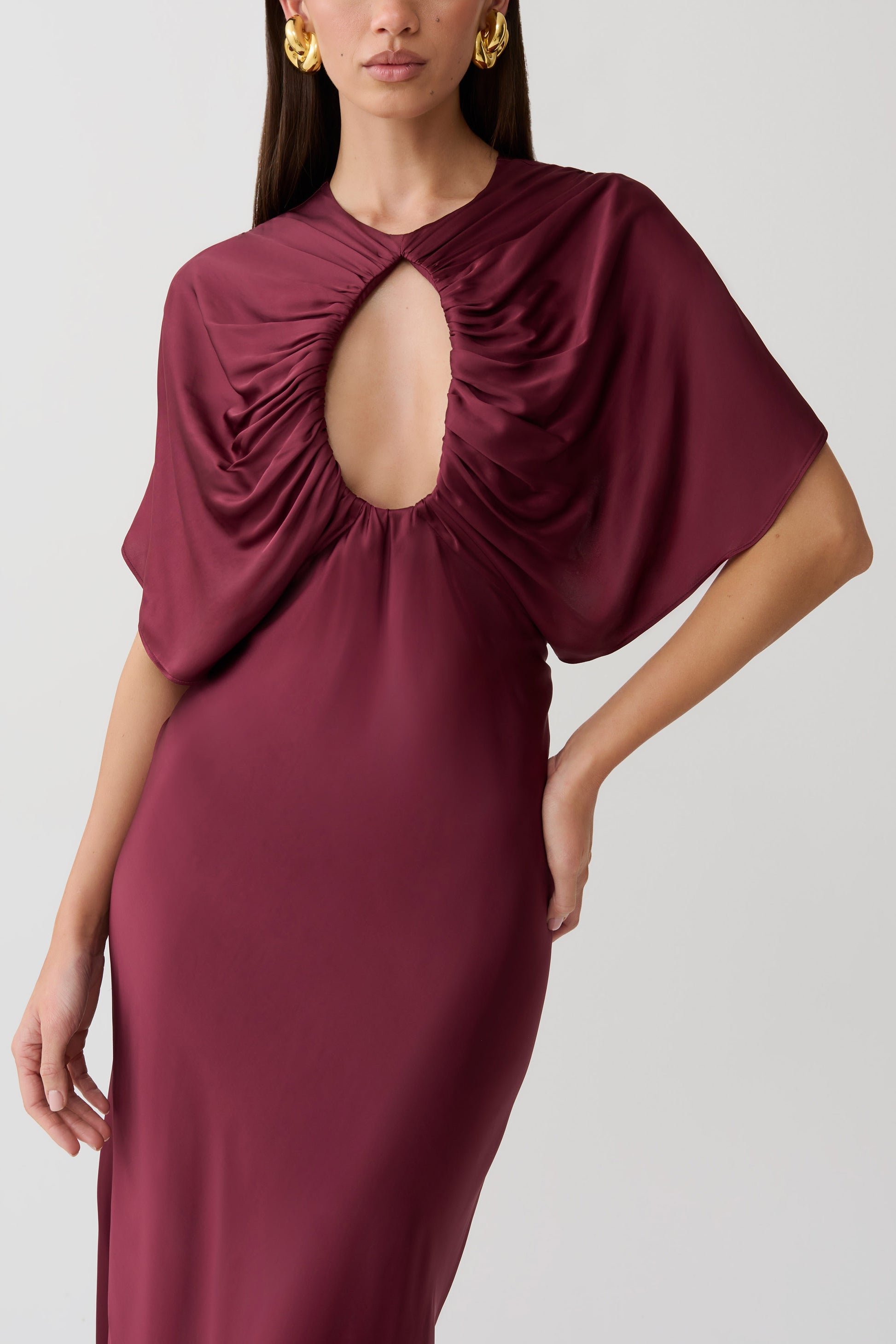 Mona Cut Out Satin Midi Dress - Burgundy #6
