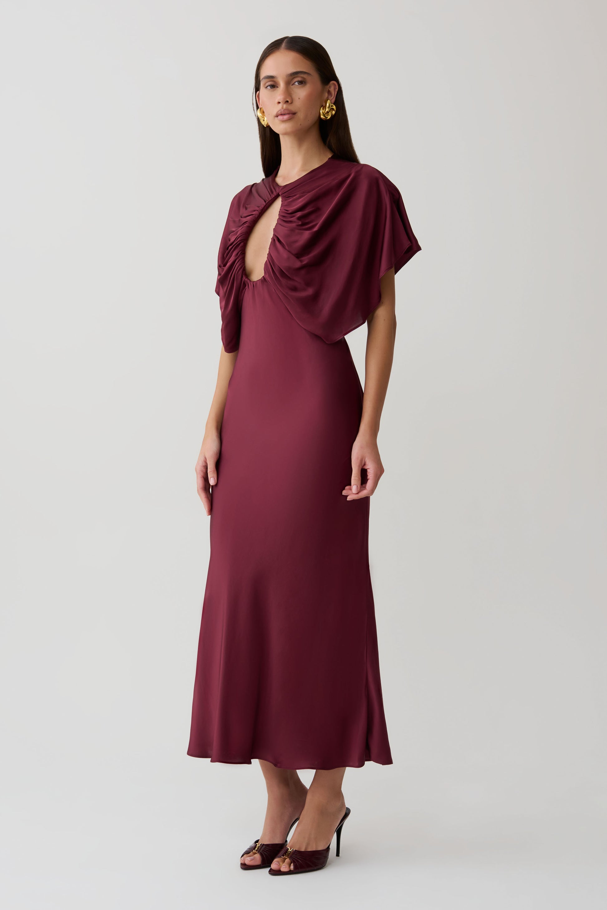 Mona Cut Out Satin Midi Dress - Burgundy #3