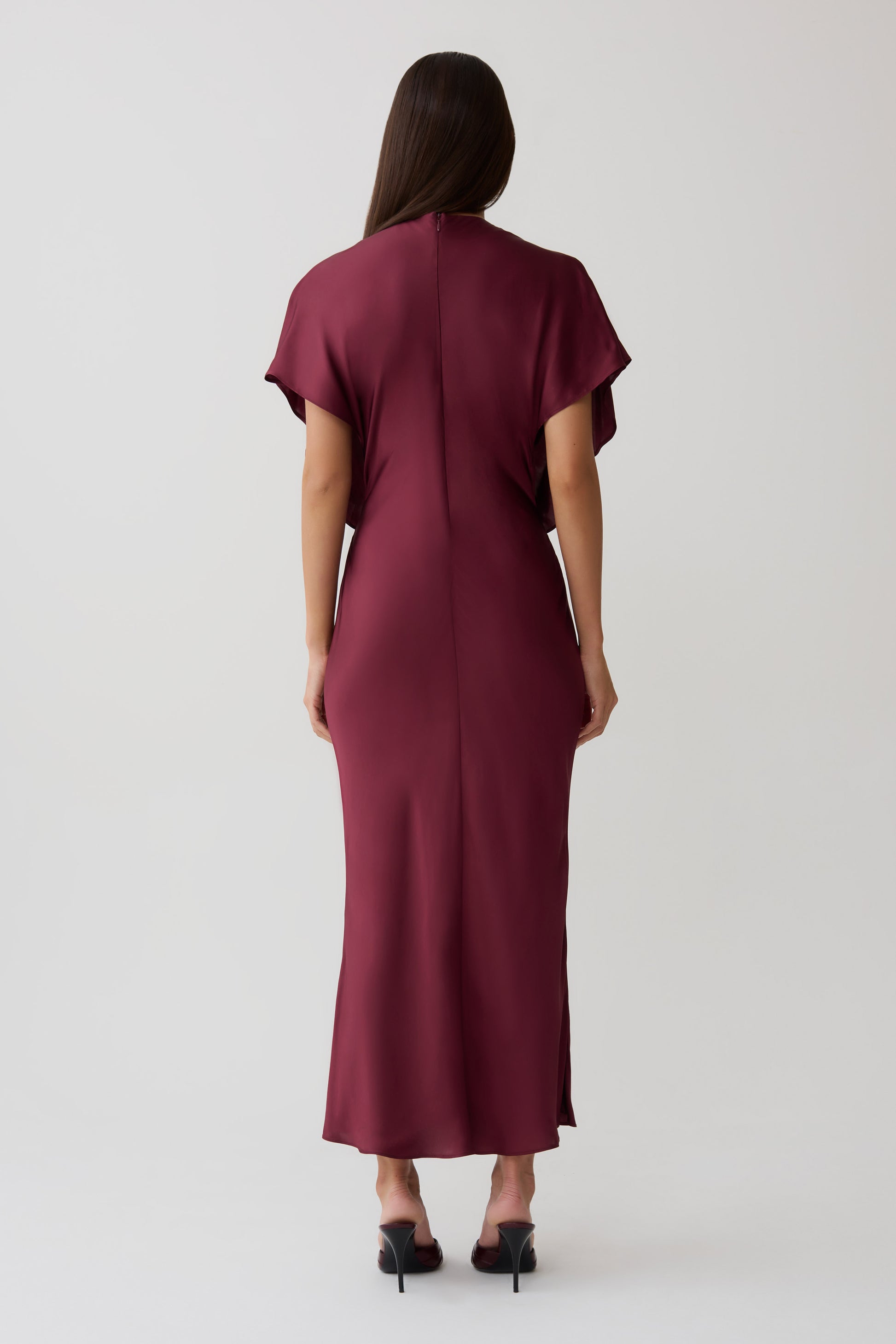 Mona Cut Out Satin Midi Dress - Burgundy #2