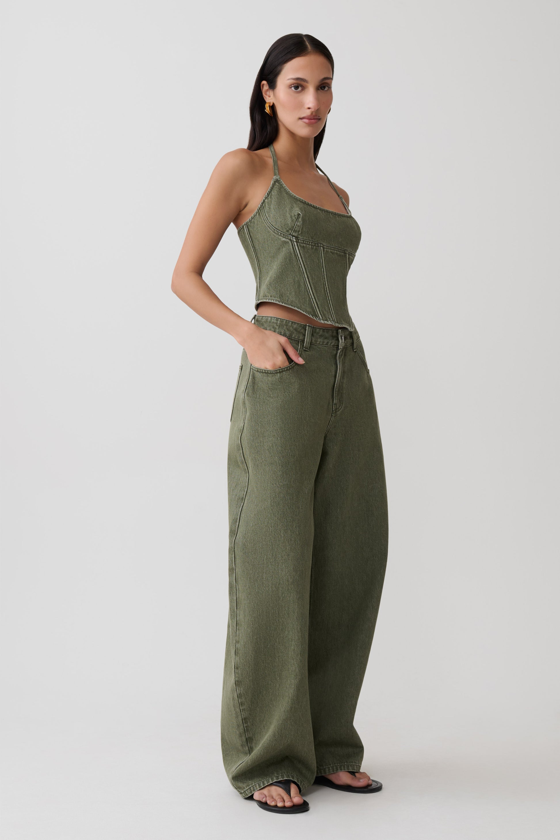 Stephanie Corset Denim Top - Washed Khaki #5