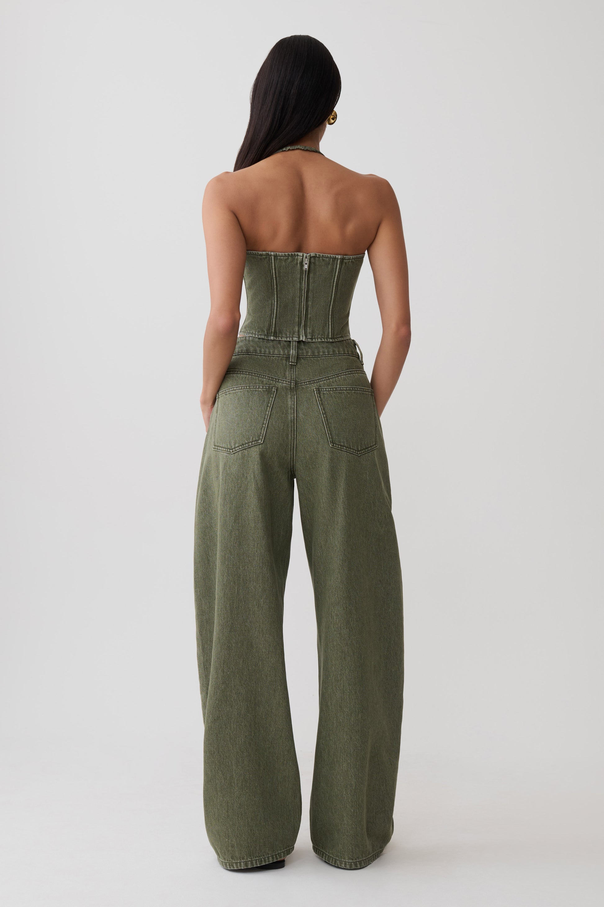 Stephanie Corset Denim Top - Washed Khaki #6