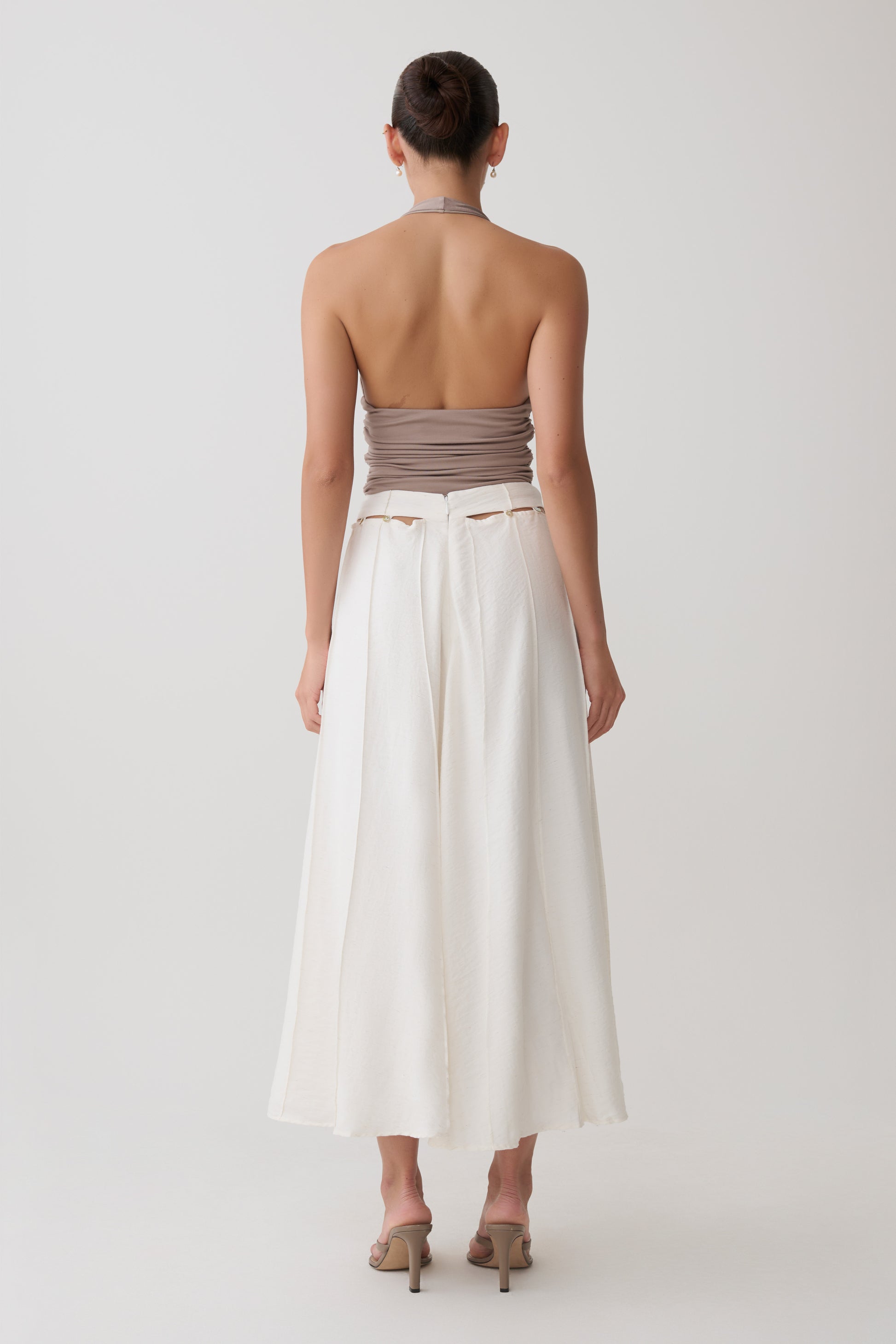 Claire Pearl Button Midi Skirt - White #2