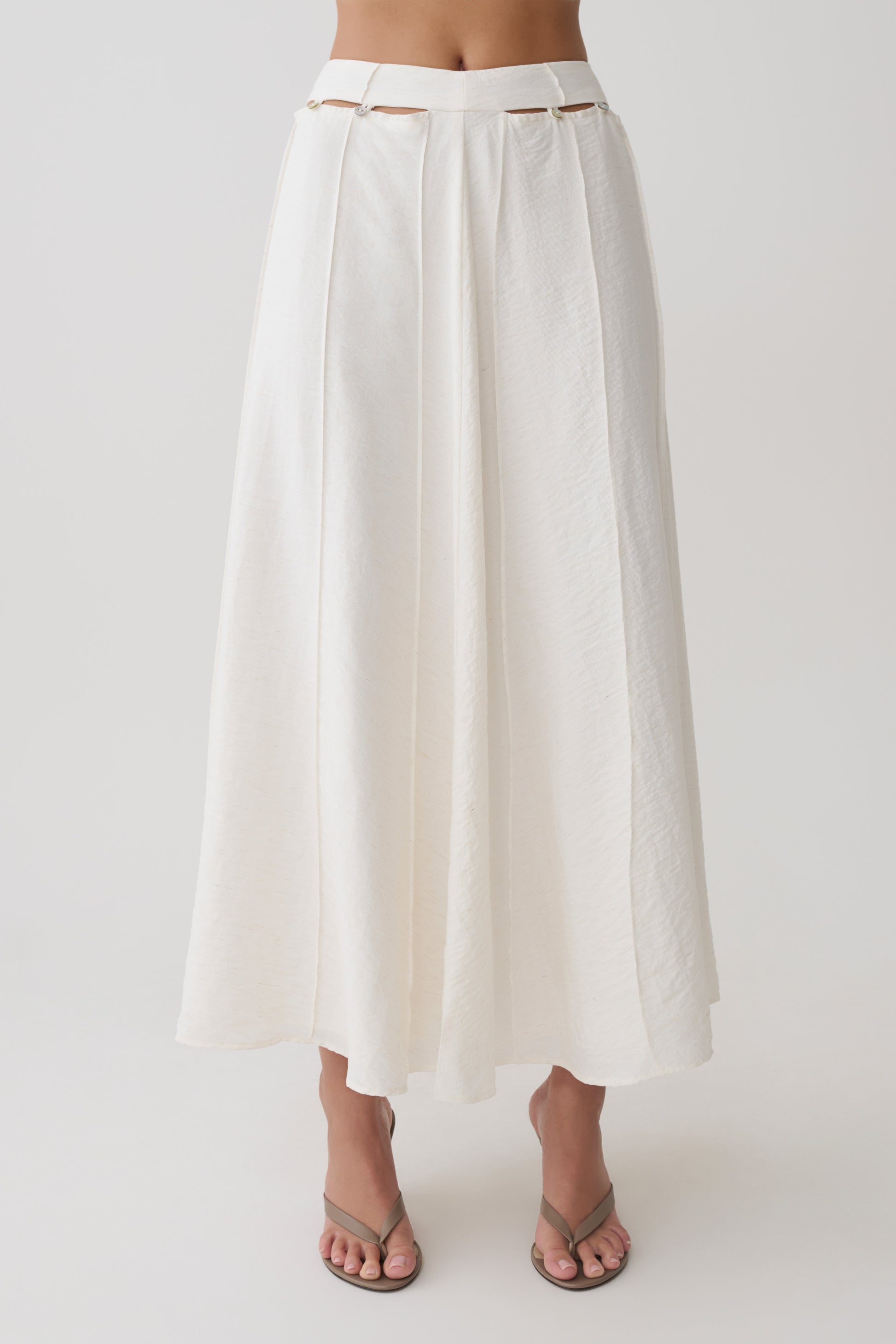 Claire Pearl Button Midi Skirt - White #11