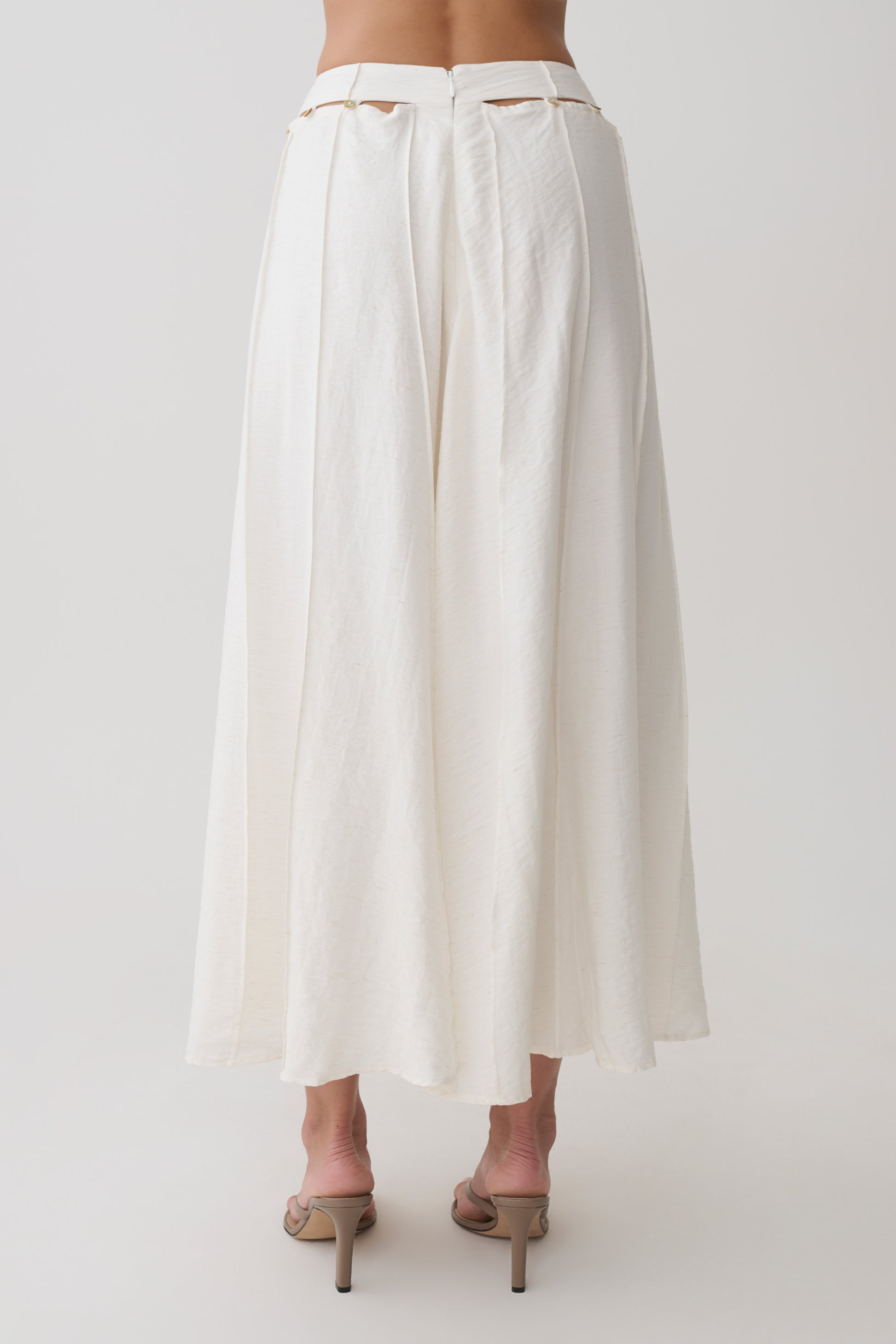 Claire Pearl Button Midi Skirt - White #10