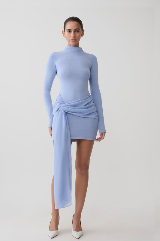 Grayson Knit Chiffon Mini Dress - Cornflower Blue