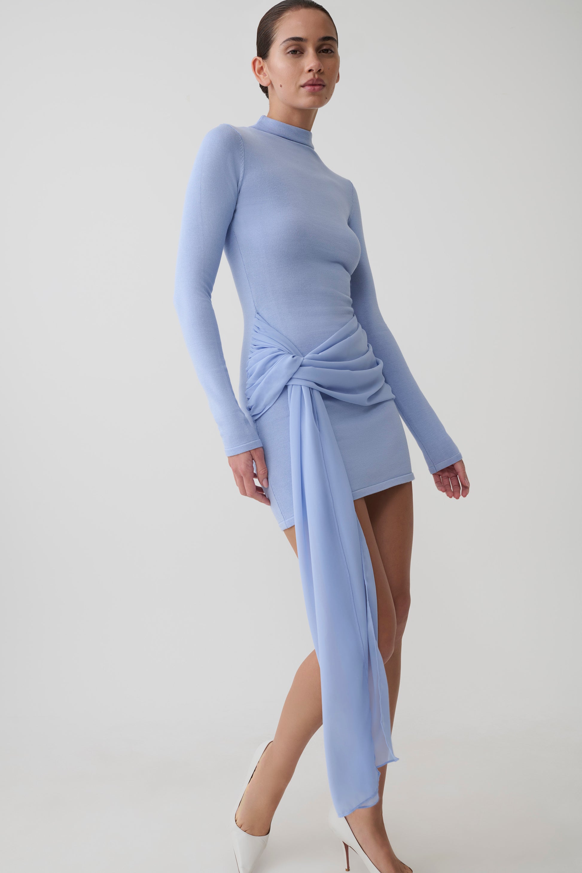 Grayson Knit Chiffon Mini Dress - Cornflower Blue #8