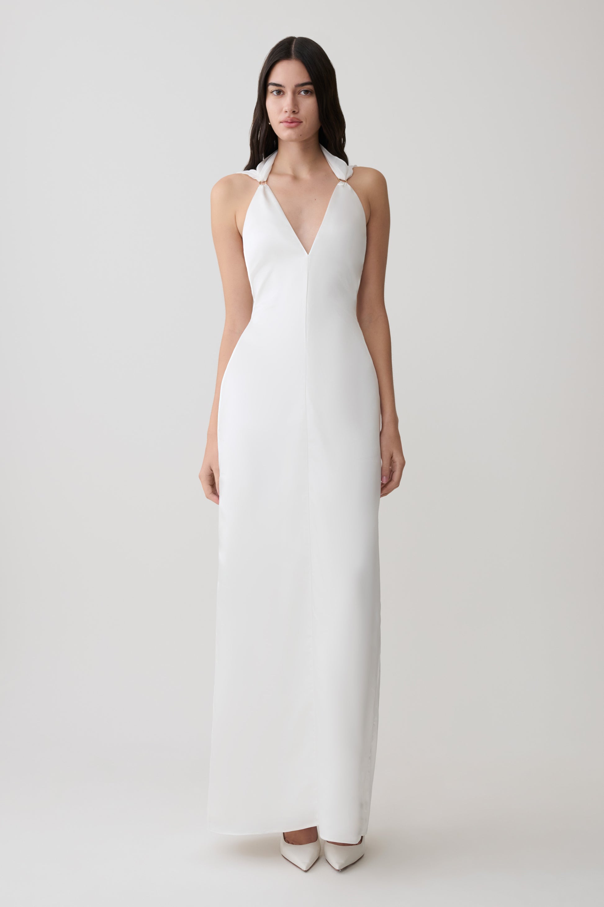 Myla Draped Shoulders Satin Maxi Dress - White #7