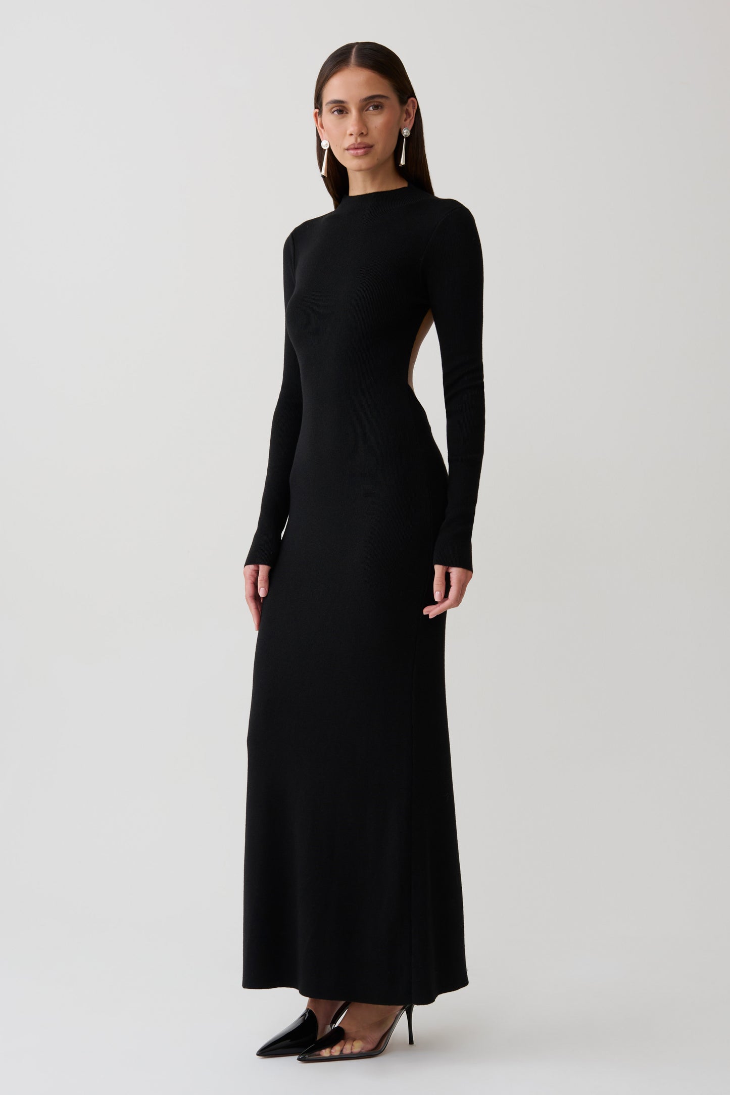 Rowan Long Sleeve Knit Maxi Dress - Black