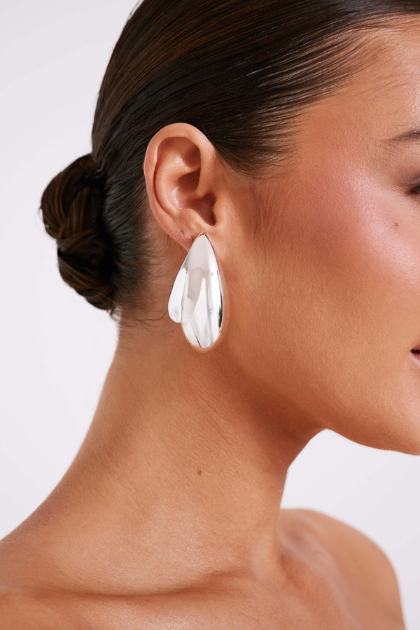 Zadie Oversized Double Teardrop Earrings - Silver