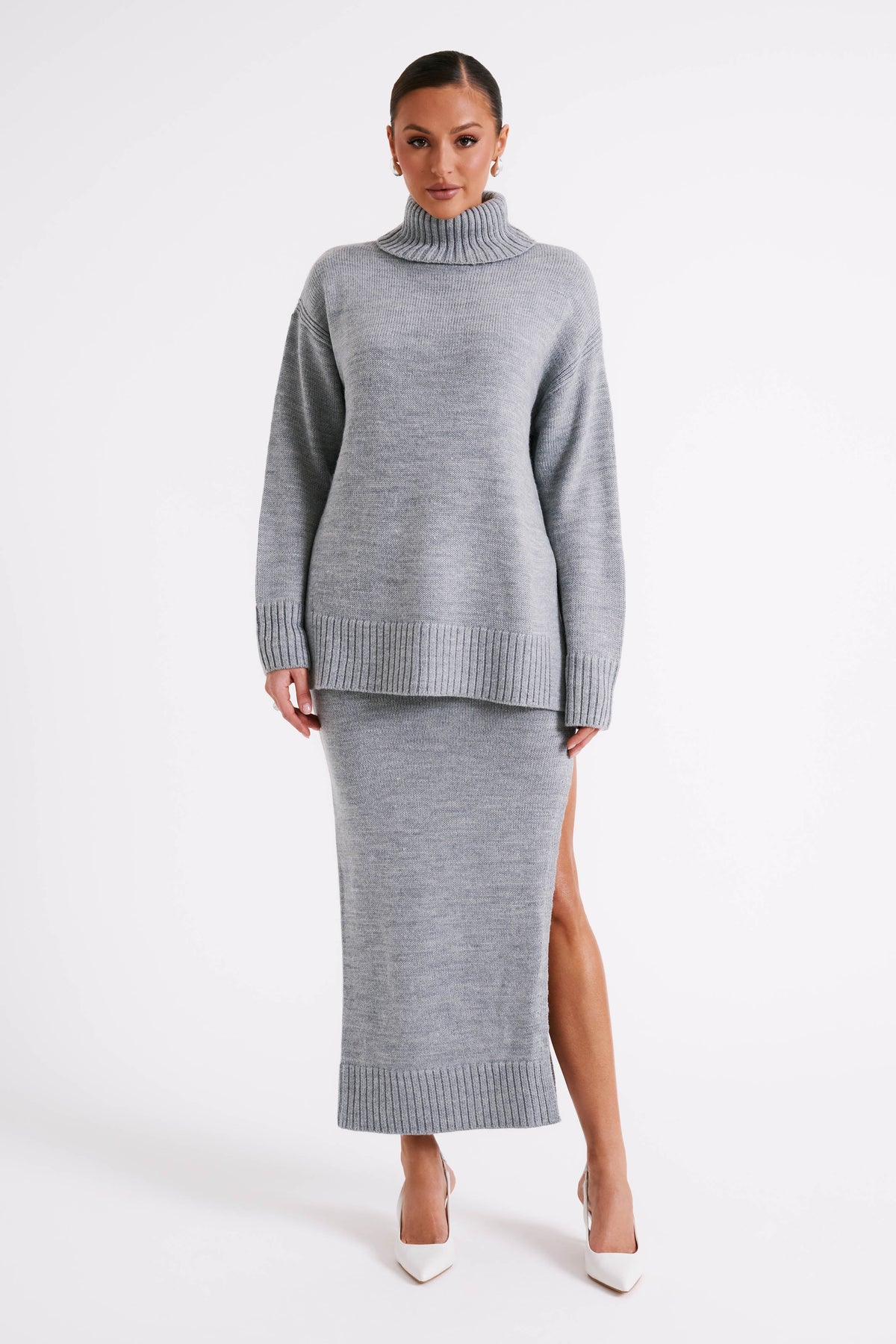 Brittany High Neck Knit Jumper - Grey Marle #4