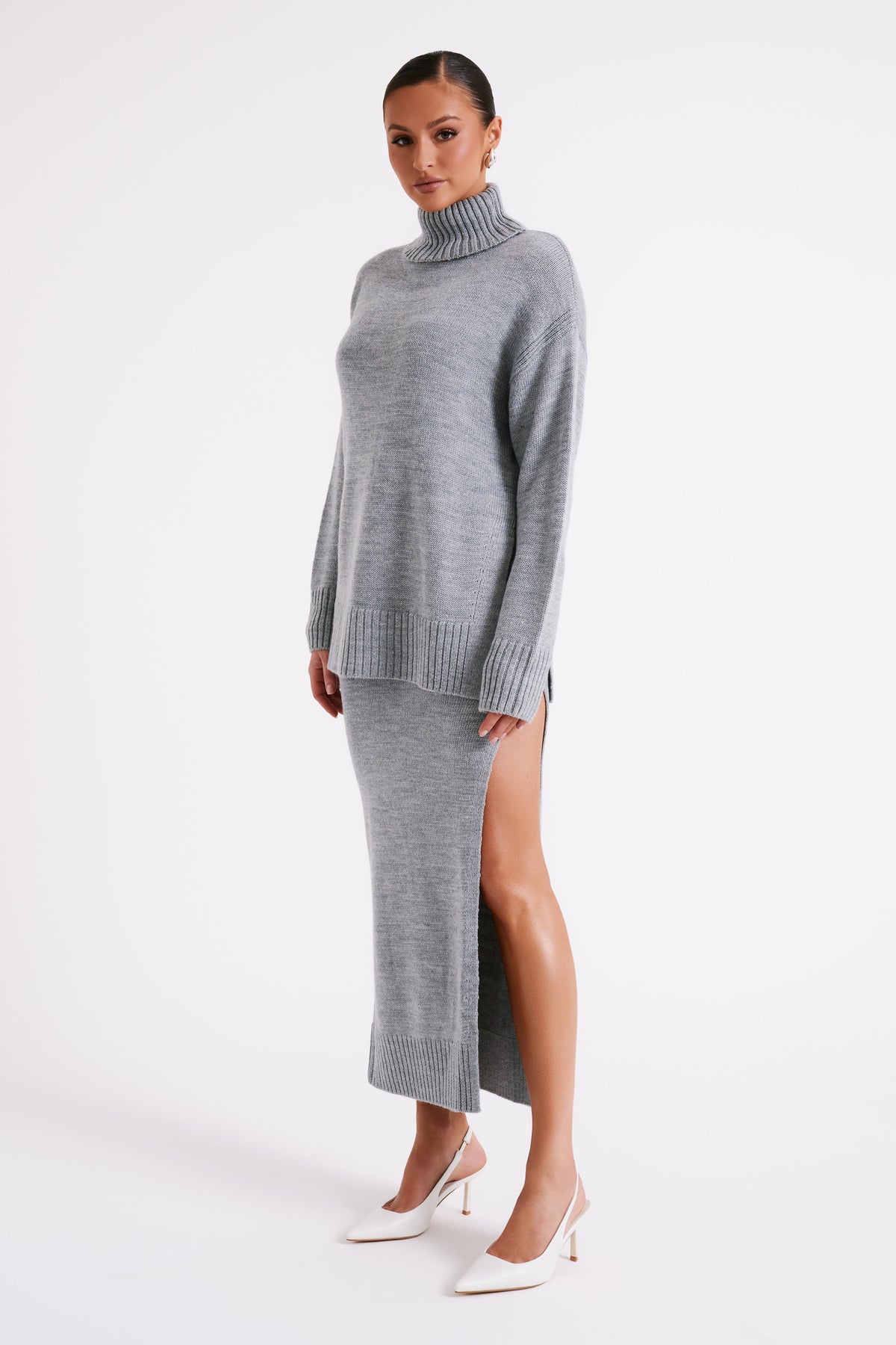 Brittany High Neck Knit Jumper - Grey Marle #6