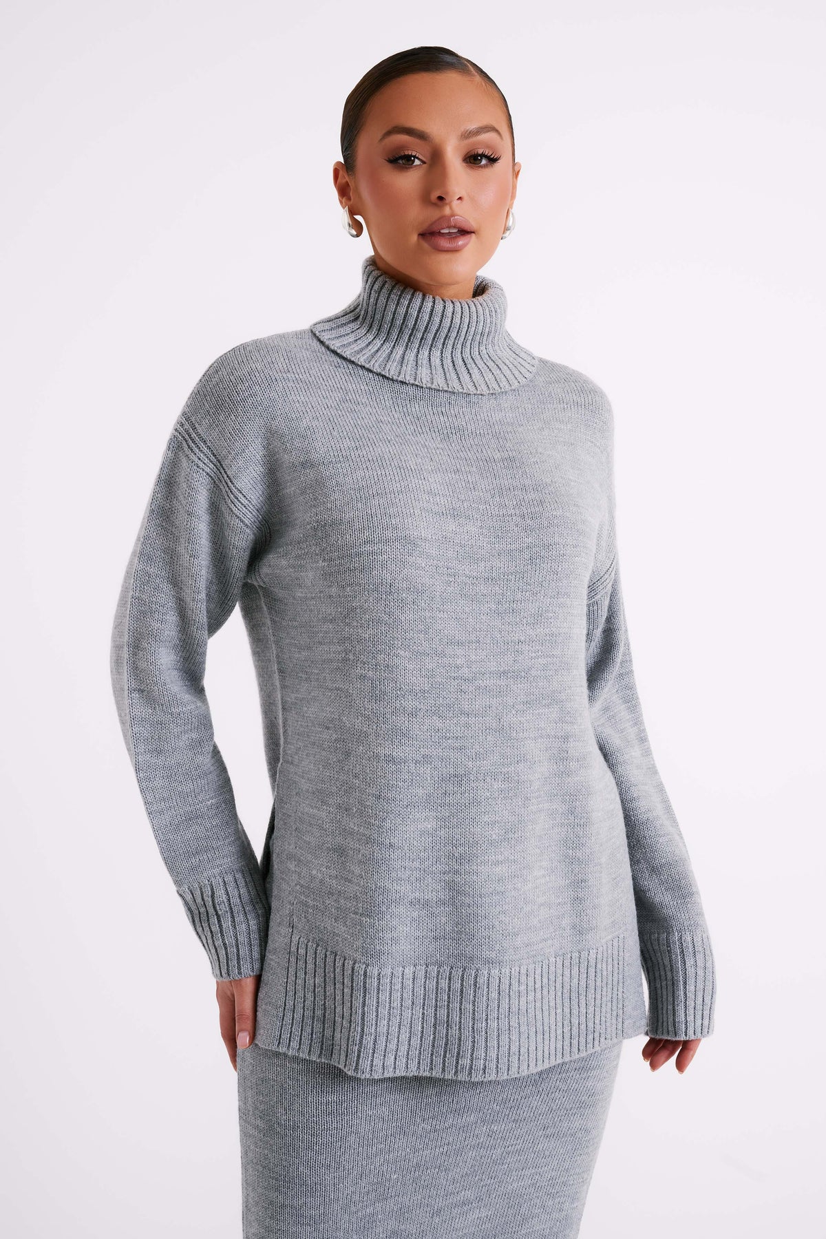 Brittany High Neck Knit Jumper - Grey Marle #7