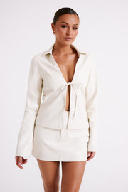 Dina Faux Leather Tie Up Top - Ivory