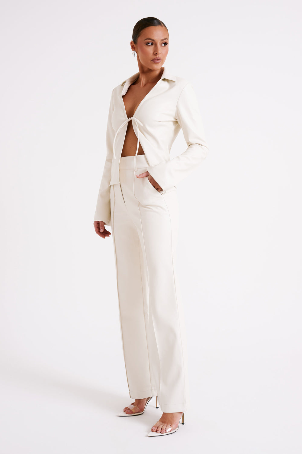 Toni Faux Leather Wide Leg Pant - Ivory