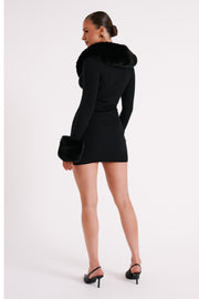 Aurora Fur Trim Knit Mini Dress - Black