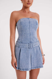 Lee Denim Pleated Mini Dress - Vintage Blue