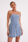 Lee Denim Pleated Mini Dress - Dark Blue