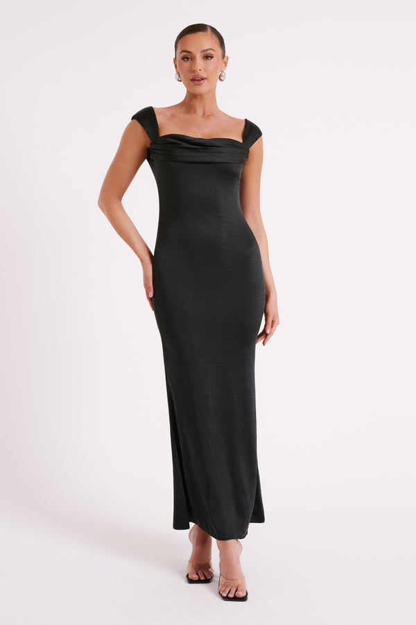 The Black Cowl Neck Sheath Satin Maxi Dress & Reviews - Black