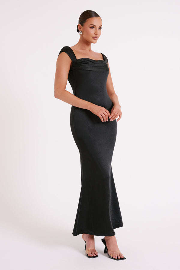 Lacey Backless Satin Maxi Dress - Black