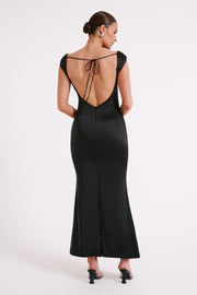 Lacey Backless Satin Maxi Dress - Black