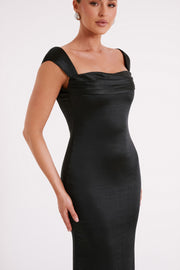 Lacey Backless Satin Maxi Dress - Black