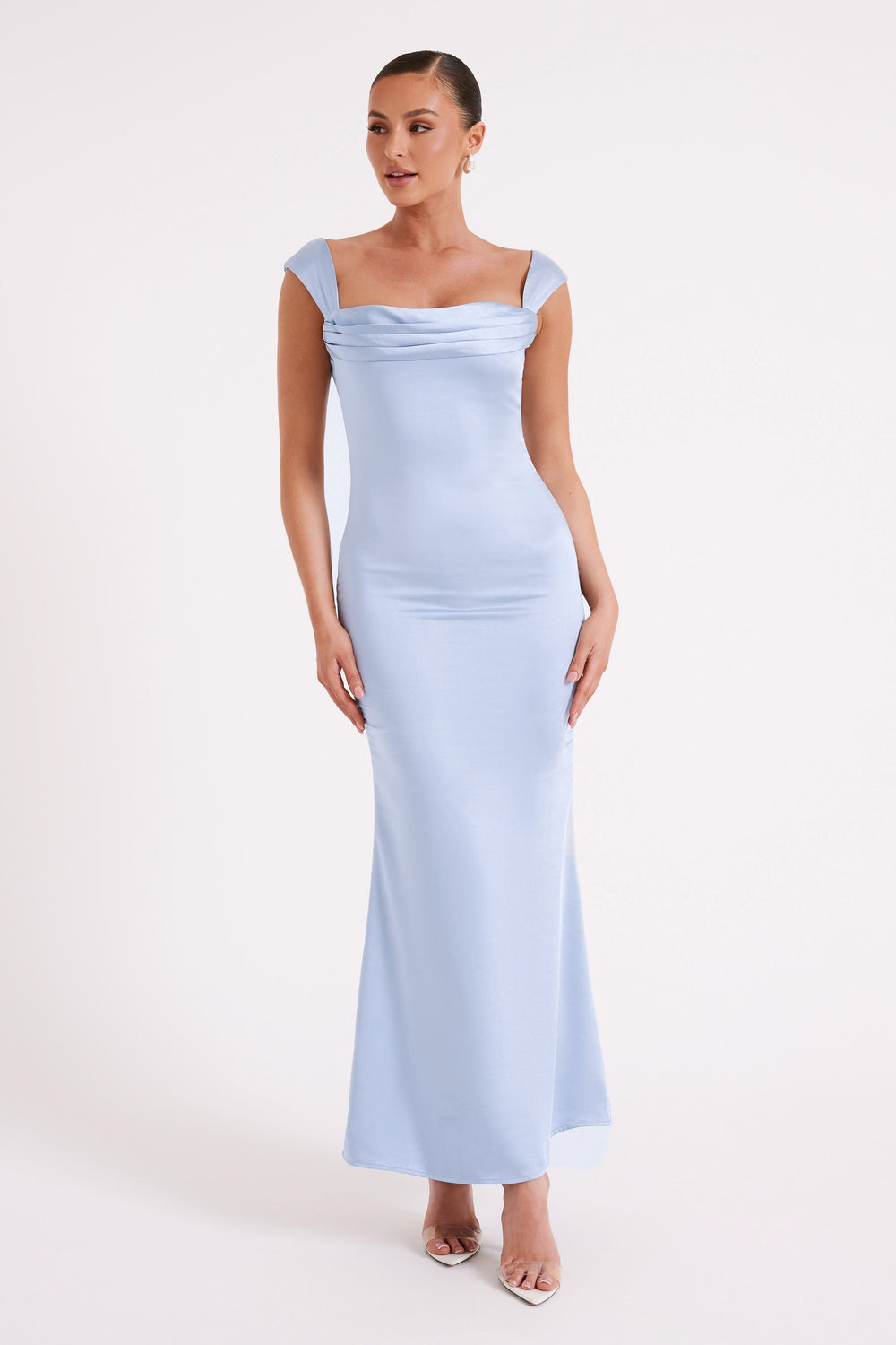 Lacey Backless Satin Maxi Dress - Ice Blue