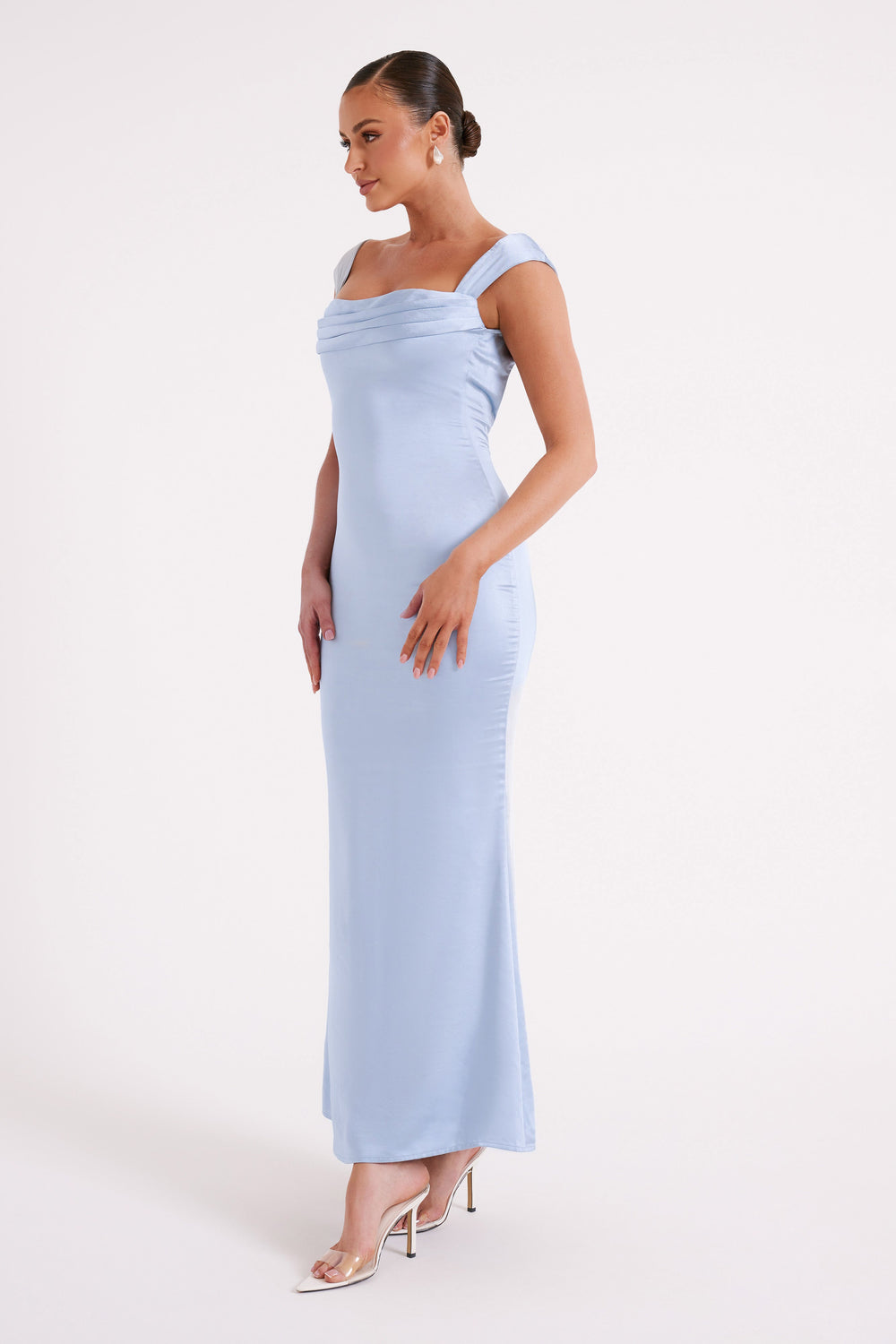 Lacey Backless Satin Maxi Dress - Ice Blue