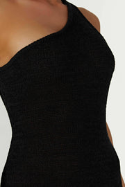 Paisley One Shoulder Knit Maxi Dress - Black